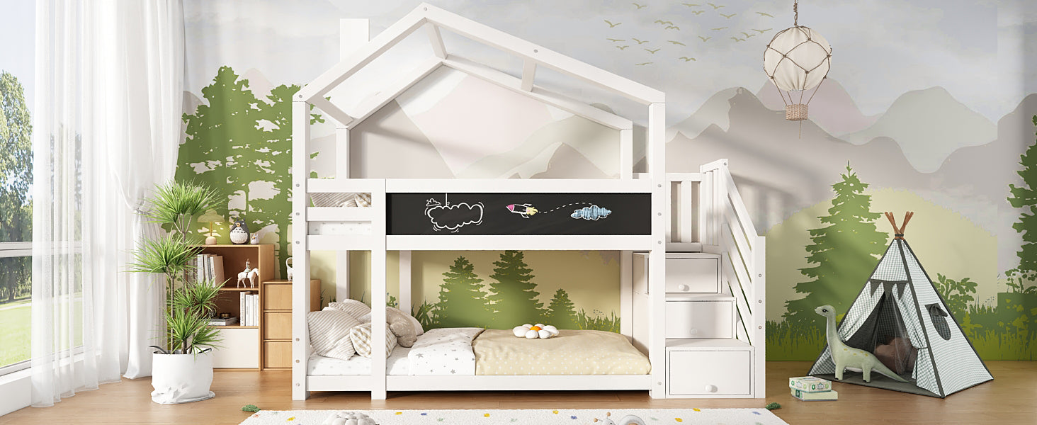 Logidon stapelbed boomhut 90x200 wit met schouw en opbergruimte