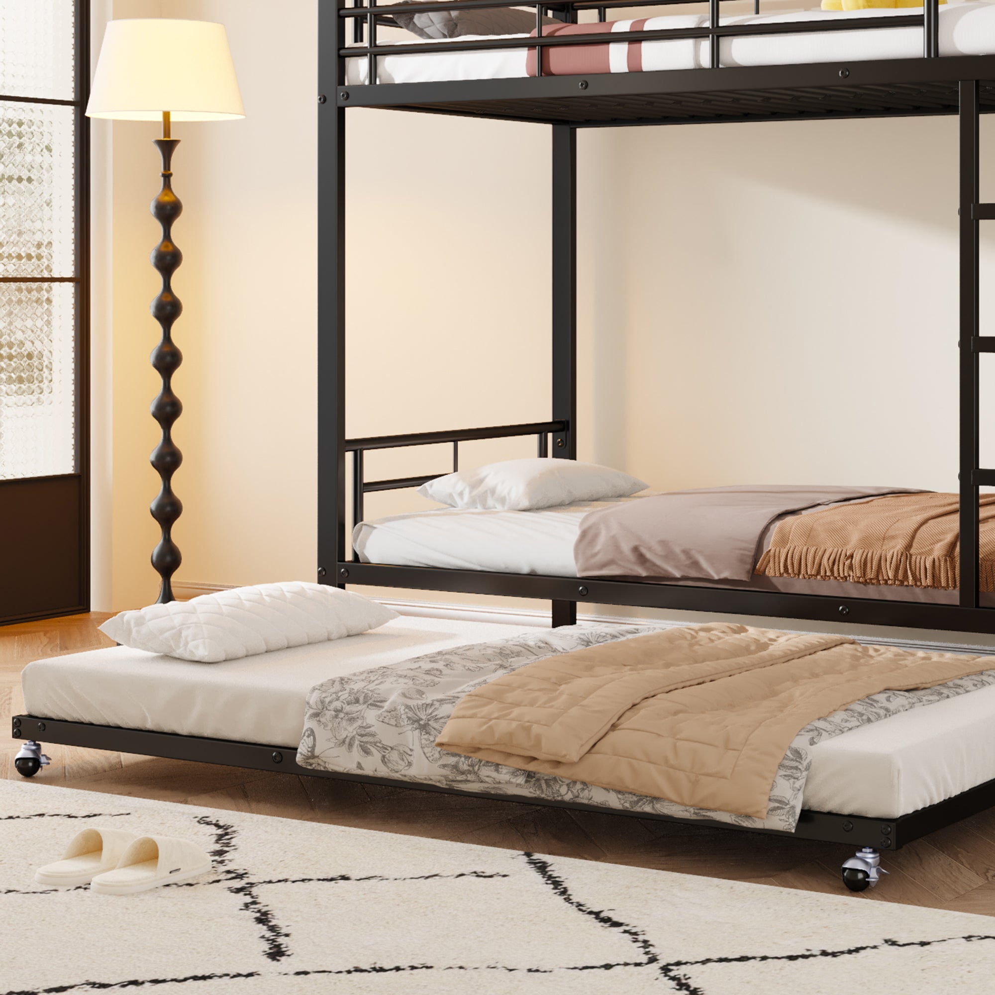 Logidon Stapelbed Ijzer Zwart 90x200 en 90x190 met uitschuifbaar bed