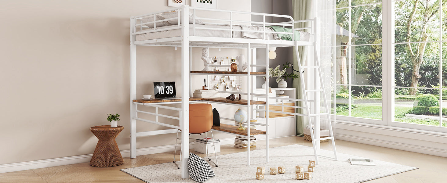 Logidon hoogslaper 90x200 cm wit met bureau en planken