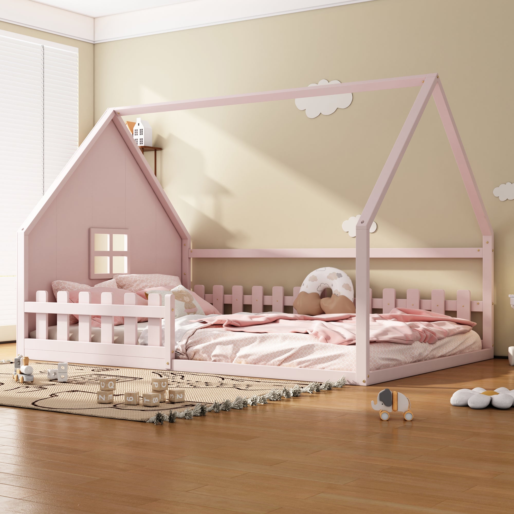 Logidon vlakbed 140x200 cm roze kinderbed met railing