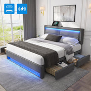 Logidon Bedframe grijs gewatteerd 140x190 USB LED 4 lades