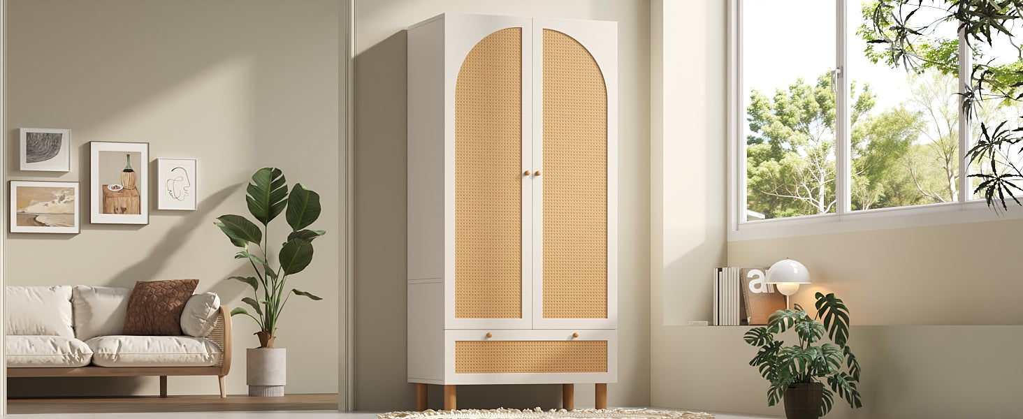 Logidon kledingkast wit met rotan deuren 180x85x52 cm landelijke stijl