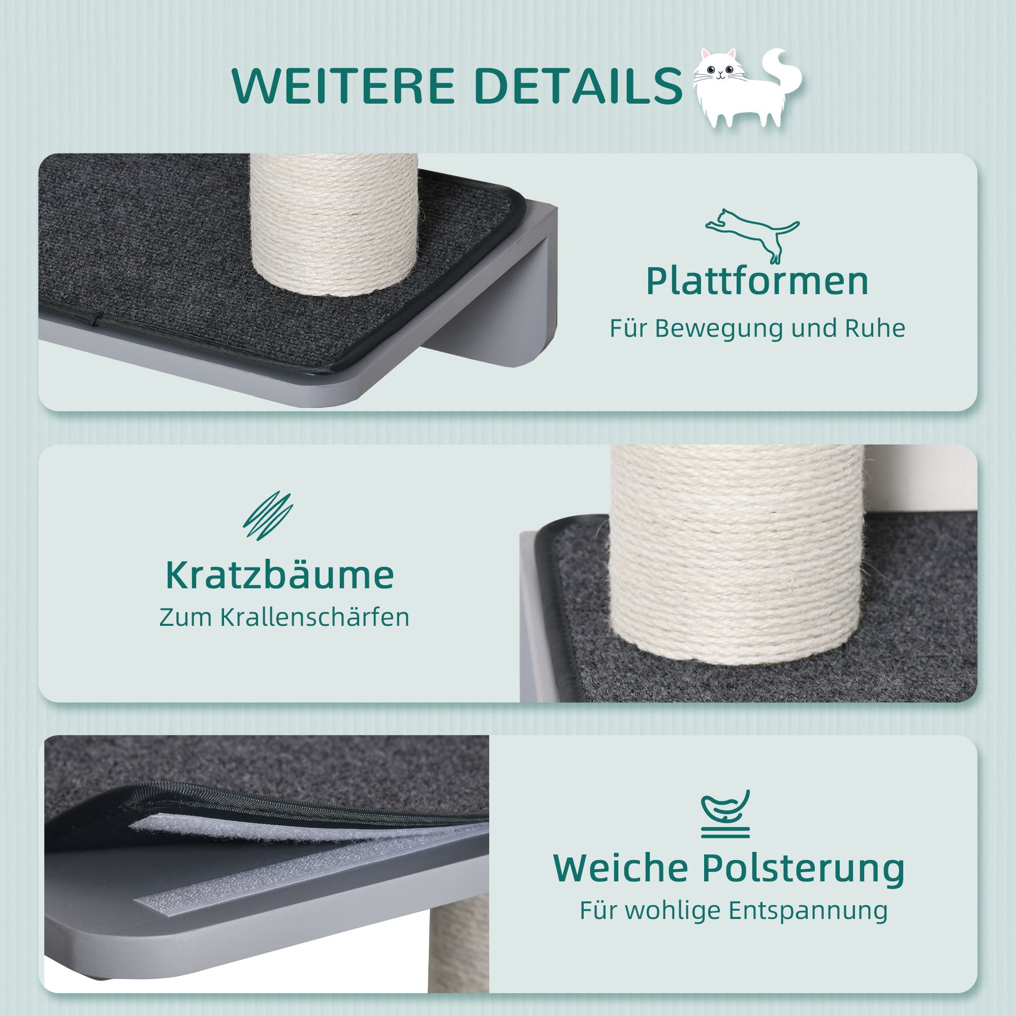 Logidon Wandkrabpaal Kattenwand 137cm Lichtgrijs Beige met 4 plateaus