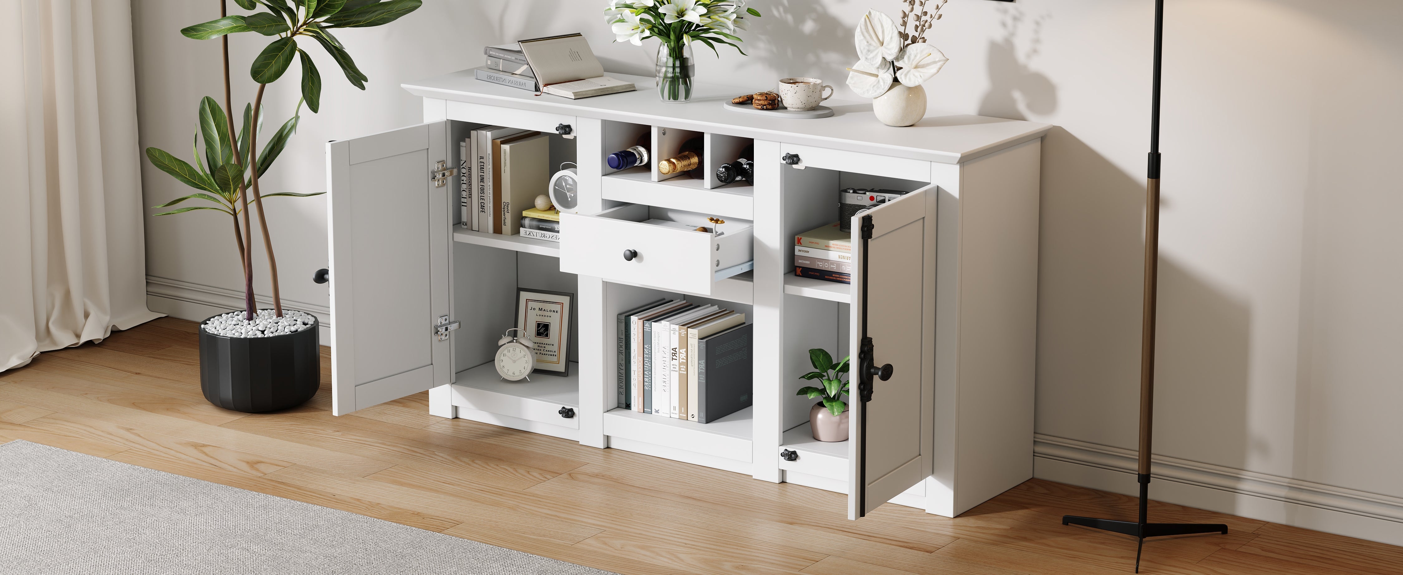 Logidon dressoir 130x35x70 cm wit 2 deuren, 1 lade, 3 wijnvakken