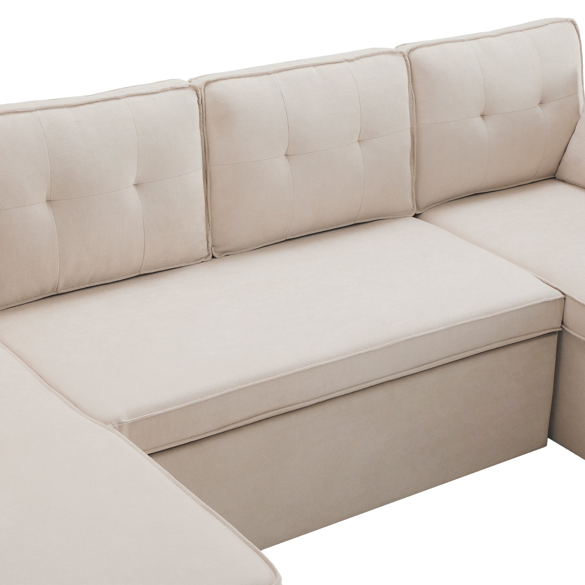 Logidon U-vormige slaapbank, beige stof, grote 4-zits bekerhouder