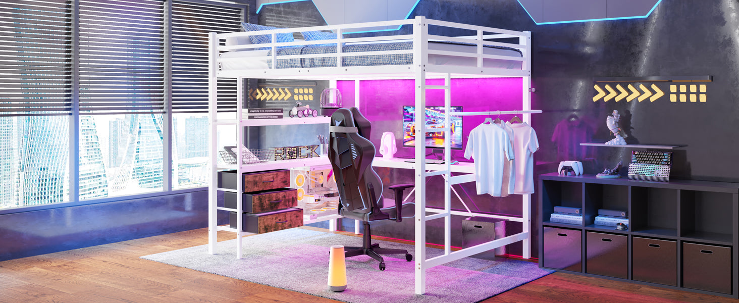 Logidon loft bed 140x200 with LED lighting USB socket 3 drawers