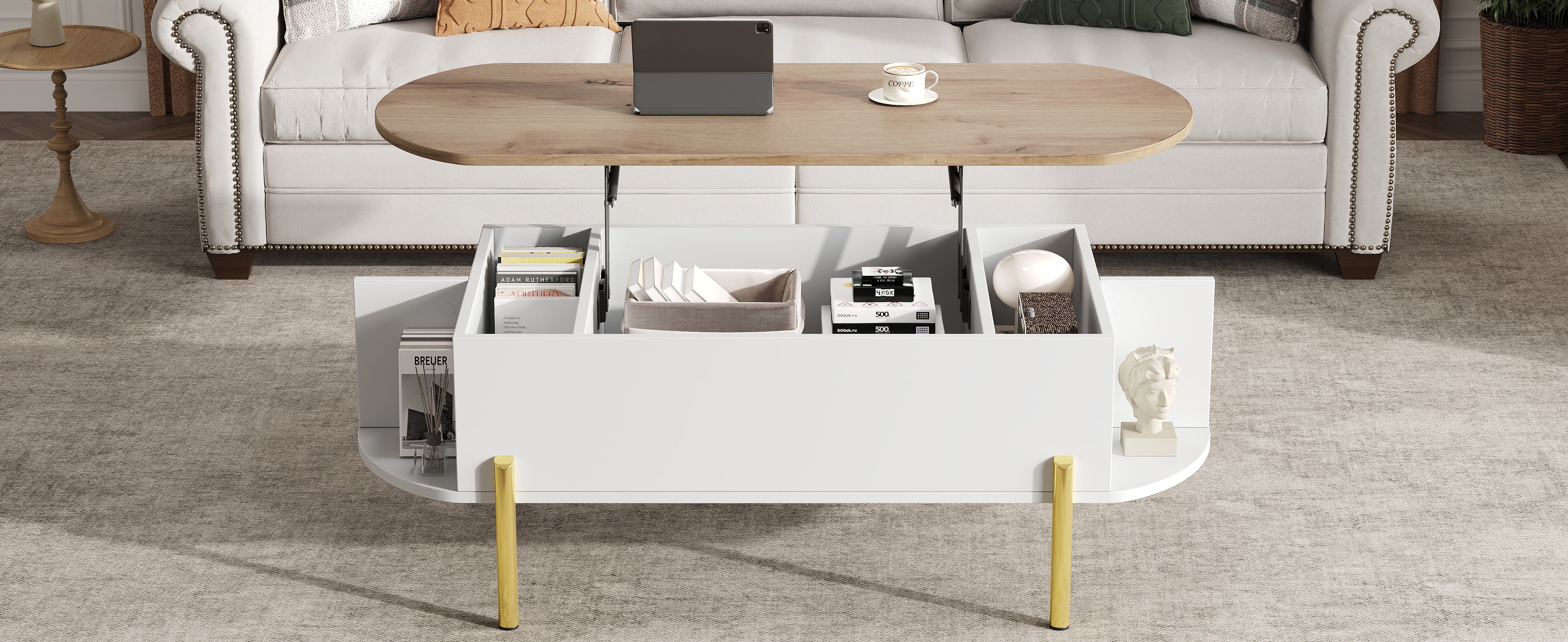 Logidon Verstelbare Salontafel 120x50x43 cm Met Opbergruimte Wit Hout