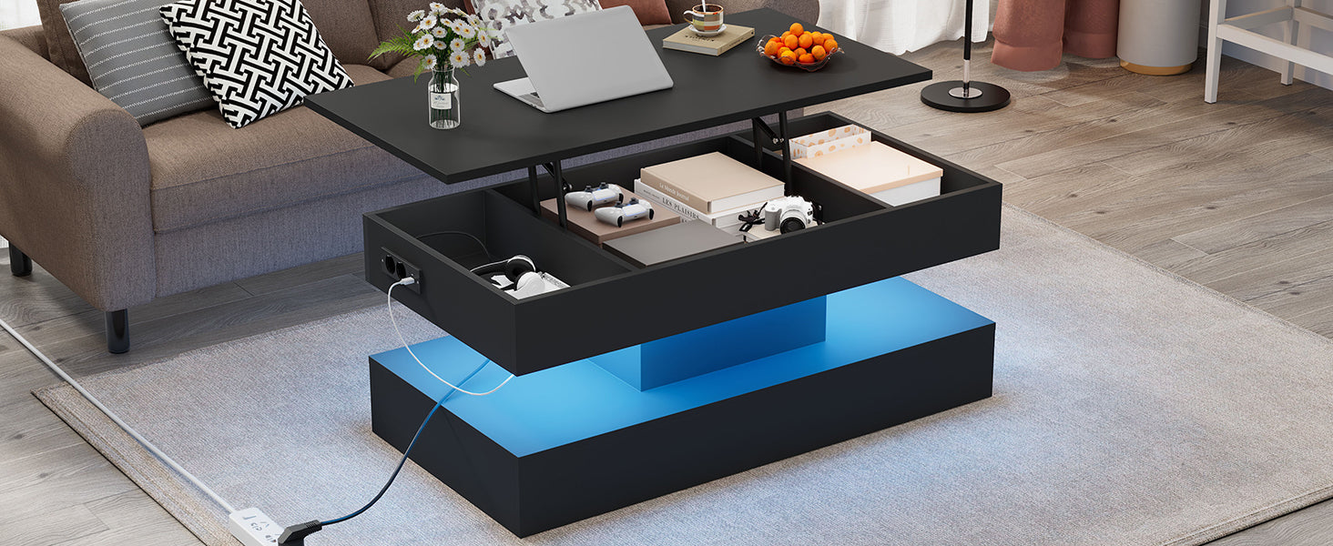 Logidon LED Salontafel met verborgen opbergruimte 100x50 cm Zwart