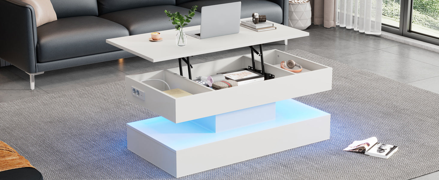 Logidon salontafel LED-verlichting en opbergruimte wit 100x50 cm