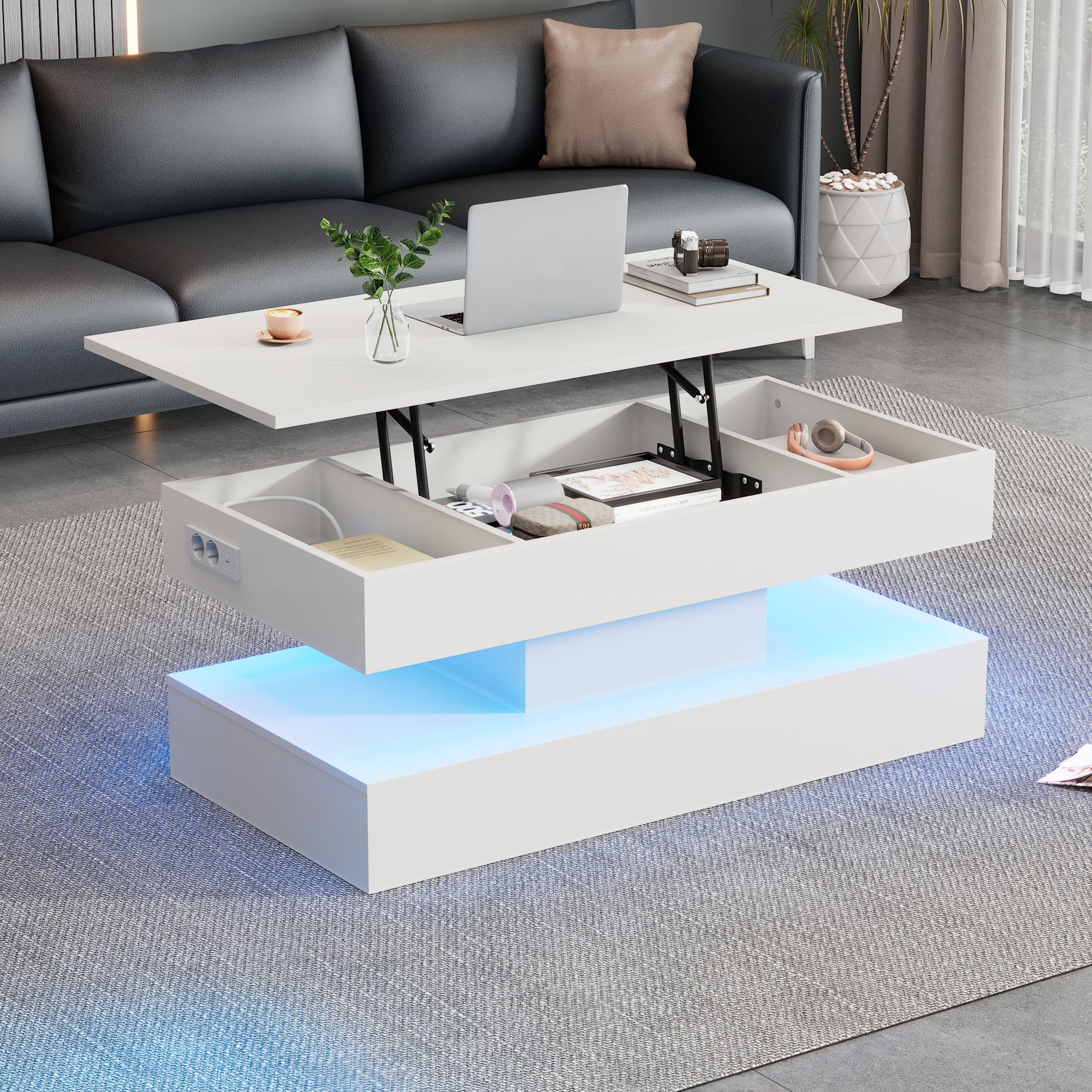 Logidon salontafel LED-verlichting en opbergruimte wit 100x50 cm