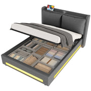 Logidon Modern gestoffeerd bed grijs 140x200 cm met opbergruimte en LED