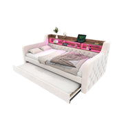 Logidon slaapbank 90x190 cm beige fluweel met opbergruimte LED USB-C