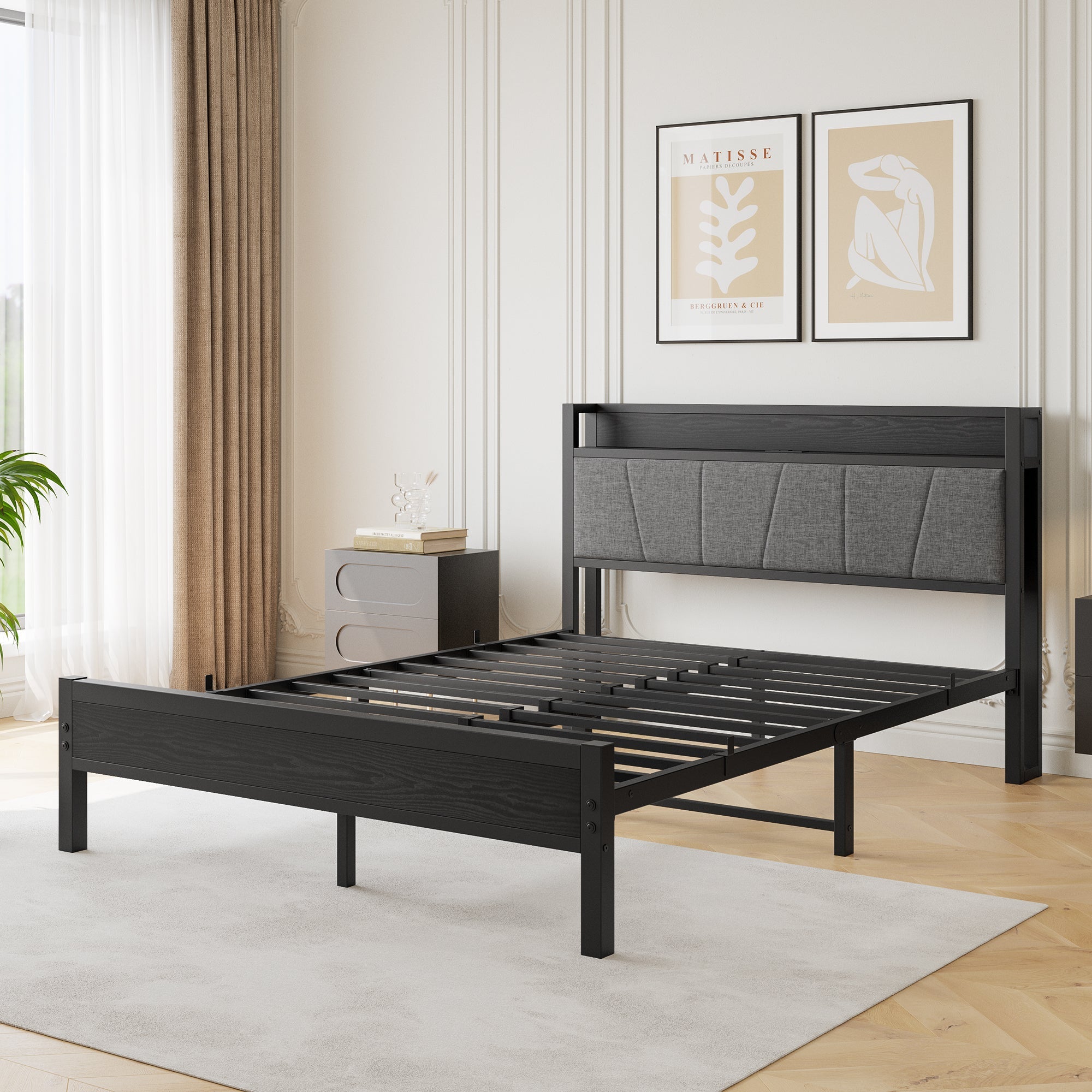 Logidon 140x200 cm bedframe zwart met LED-verlichting en USB