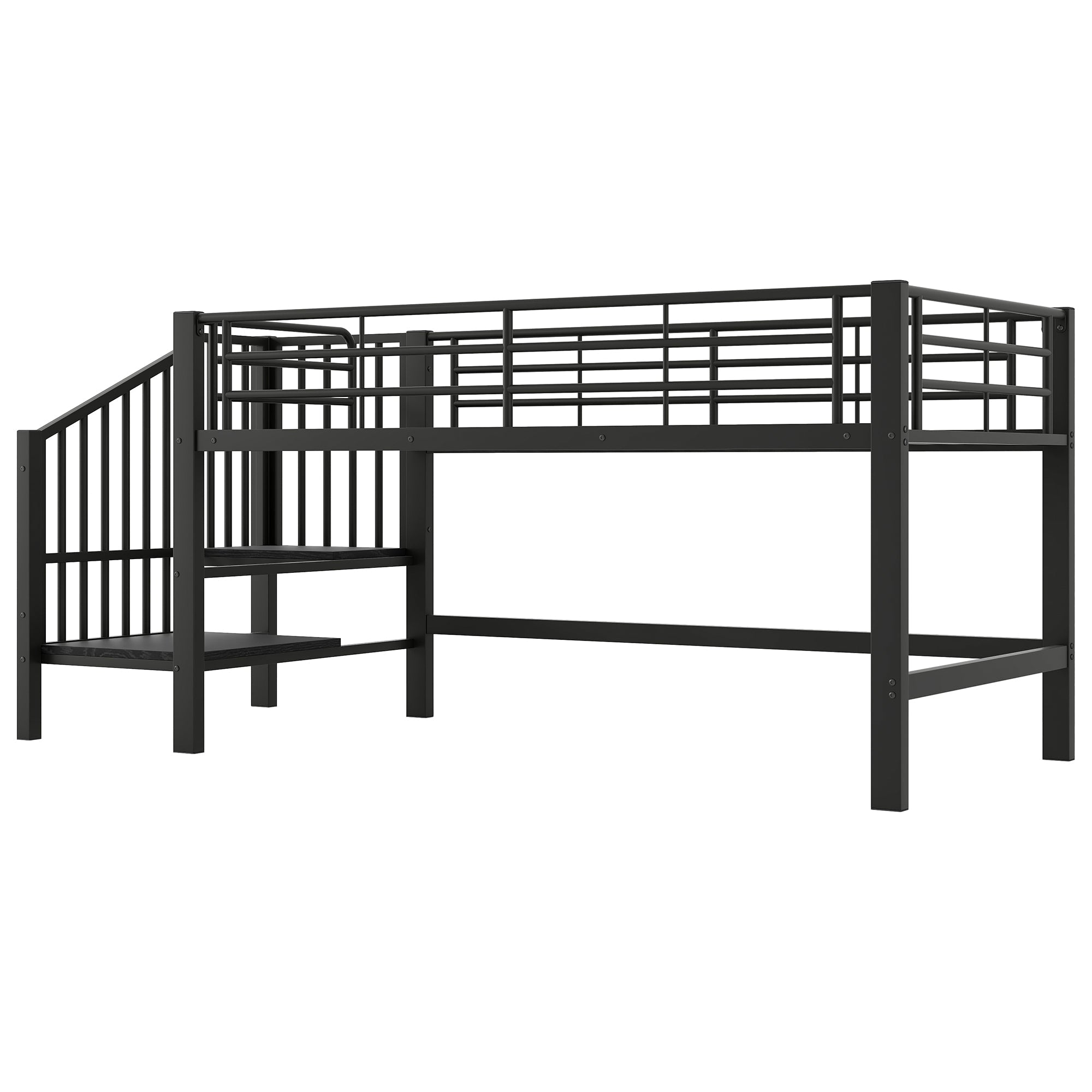 Logidon halfhoge hoogslaper 90 x 200 met opbergtrap zwart