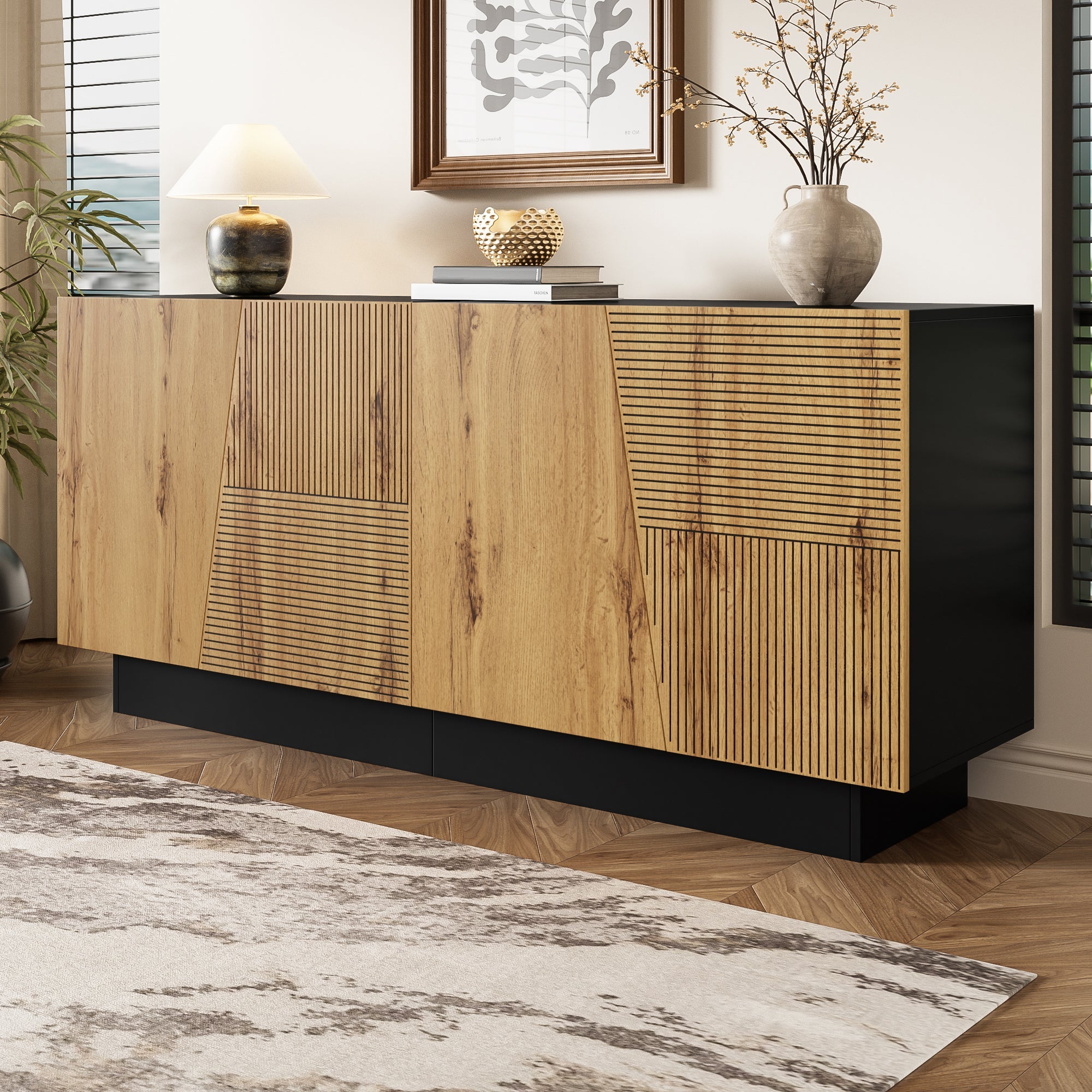 Logidon dressoir 160 cm zwart houtlook verstelbare planken