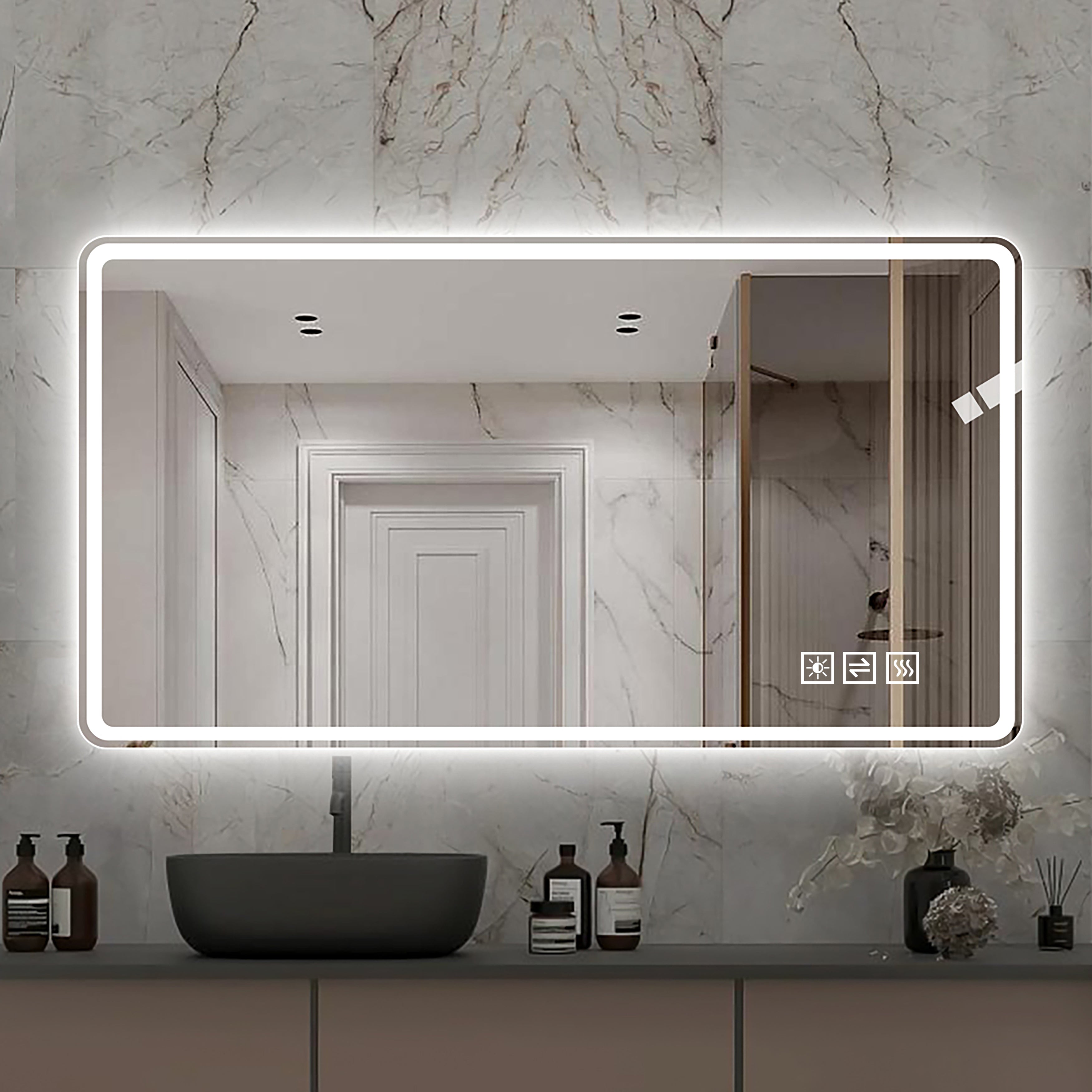Logidon LED badkamerspiegel 60x100cm zilver frameloos anti-condens dimbaar