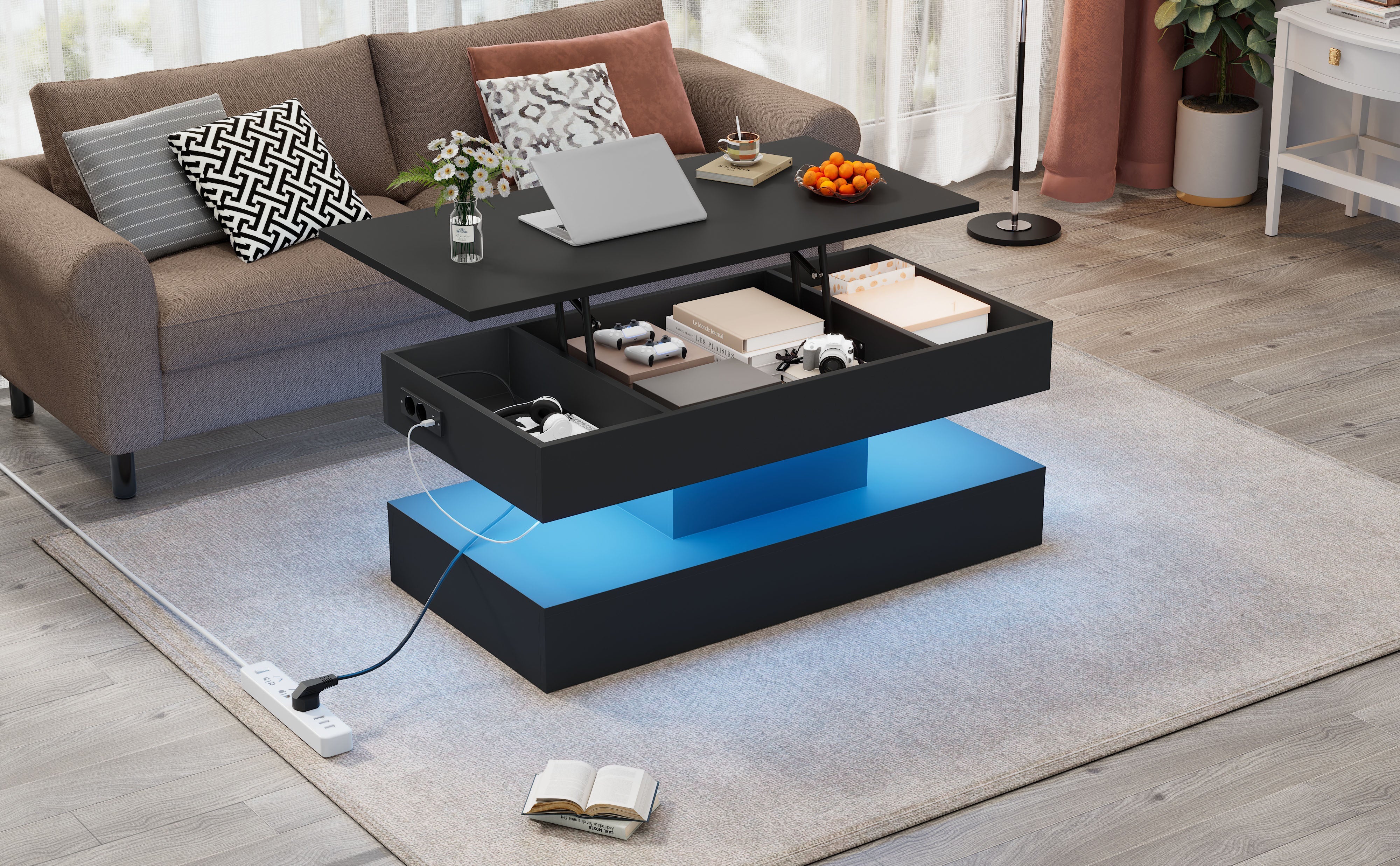 Logidon LED Salontafel met verborgen opbergruimte 100x50 cm Zwart