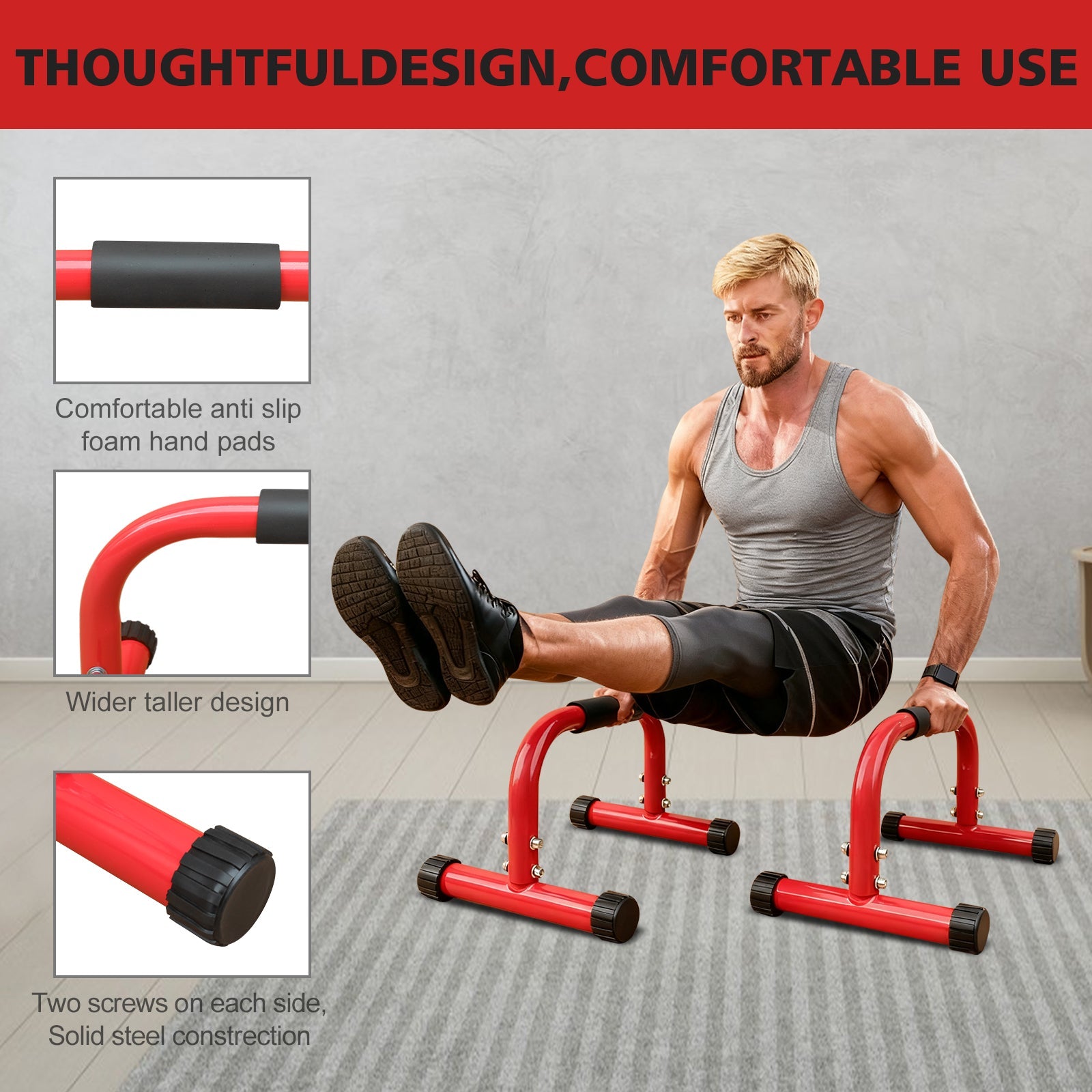 Logidon Parallel Bars and Dip Station Red Stable 300 kg load capacity