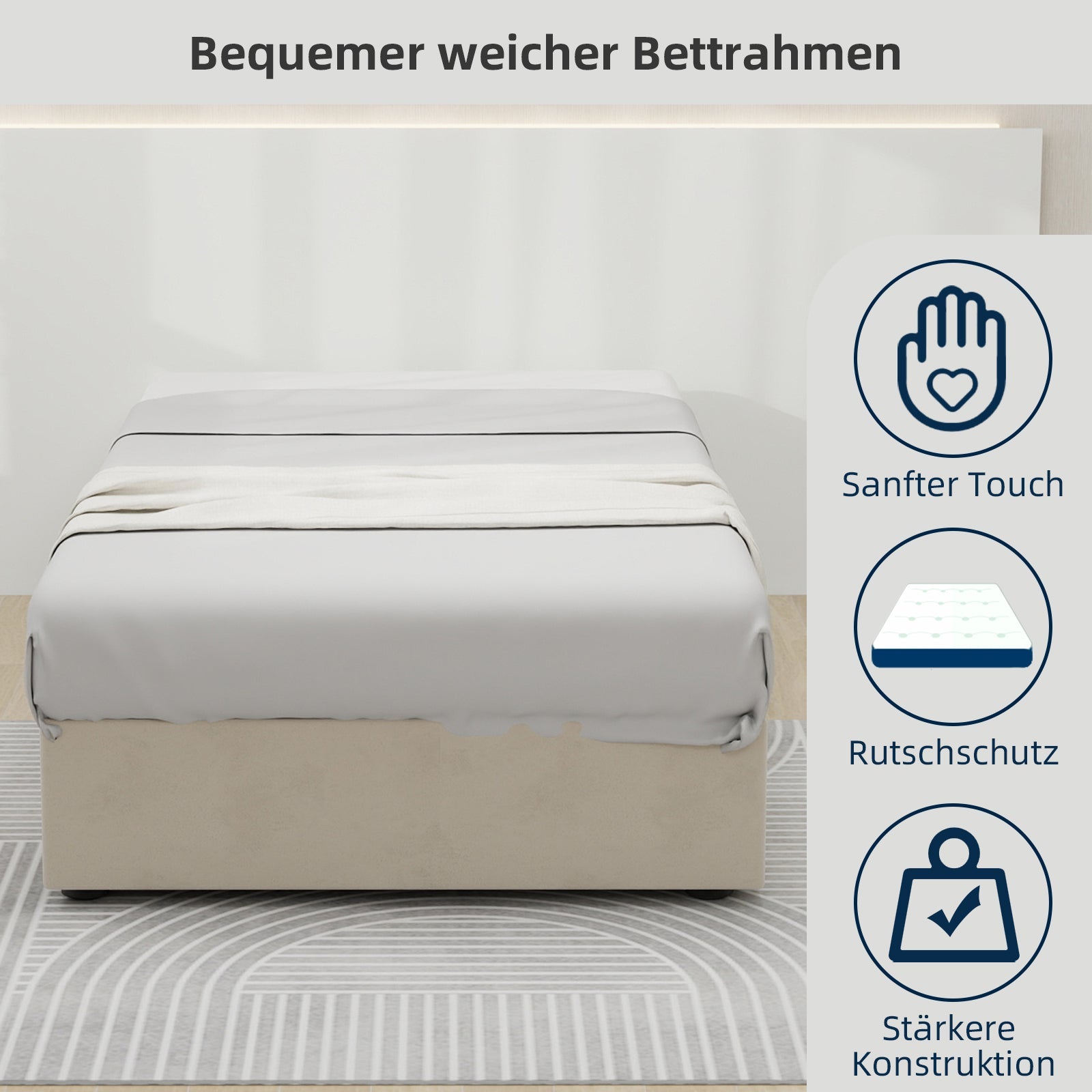 Logidon bedframe 90x200 cm beige fluweel met gaslift opbergruimte