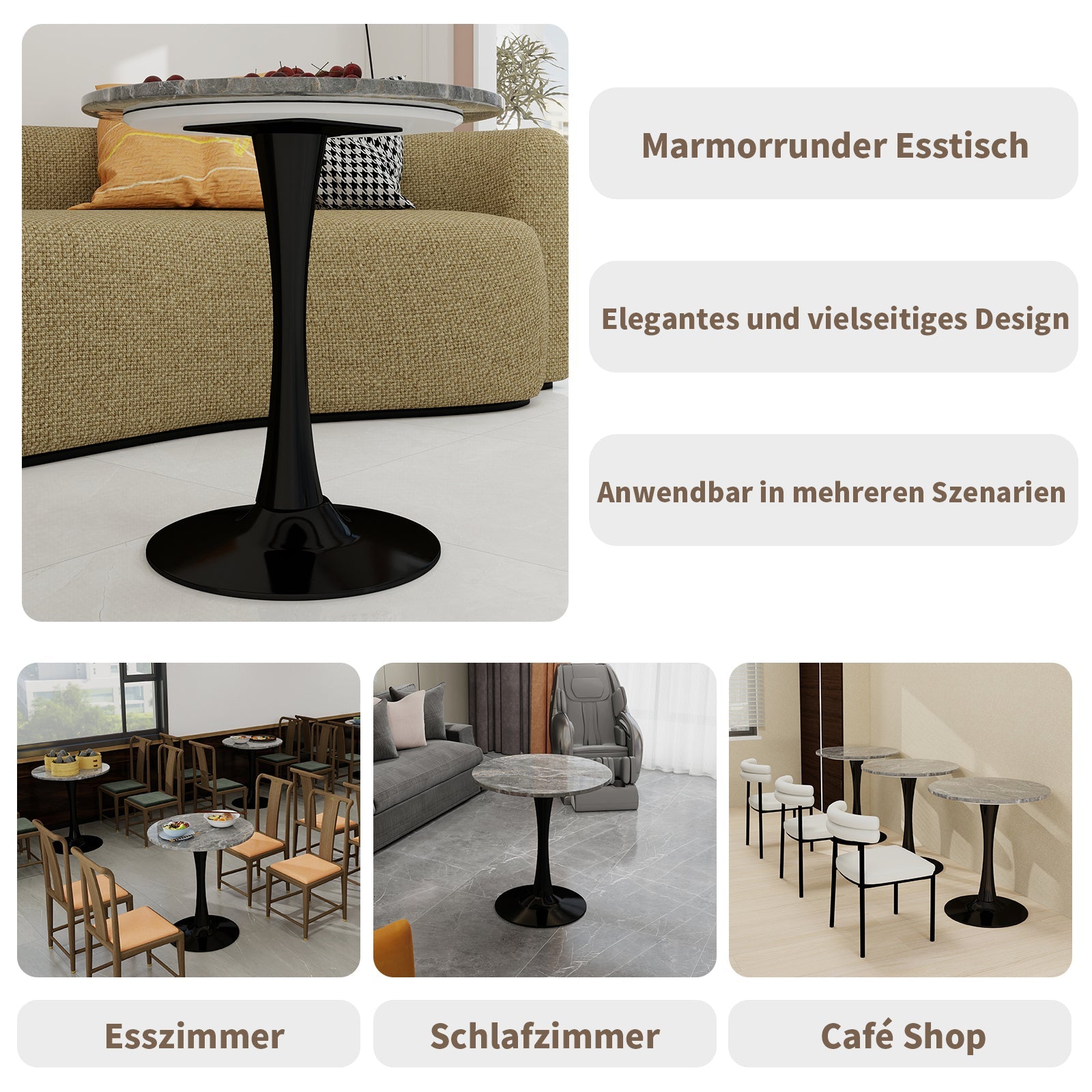 Logidon ronde salontafel marmerlook grijs 70 cm diameter tulpvoet