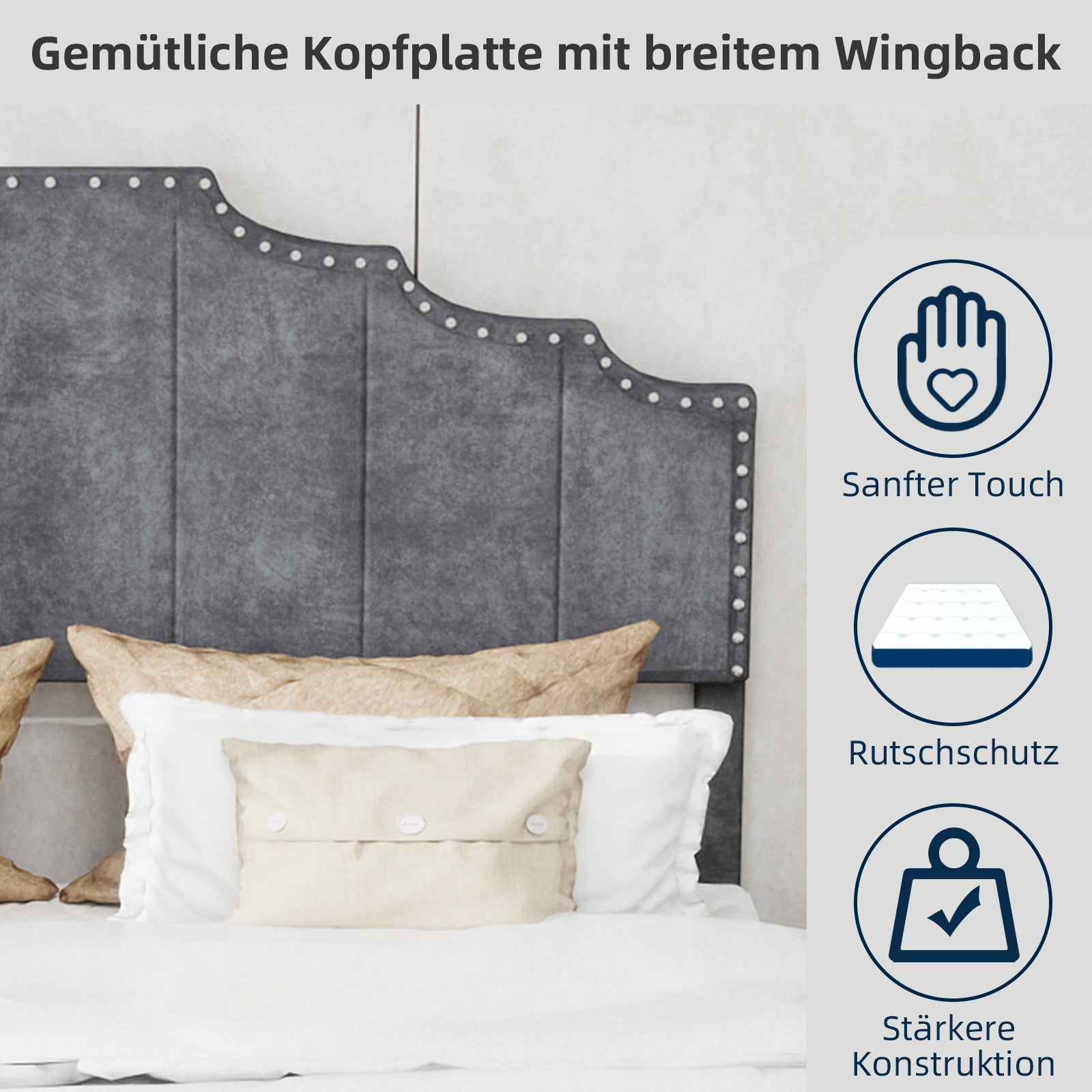 Logidon stoffen bed 160x200 cm grijs met hoofdeinde