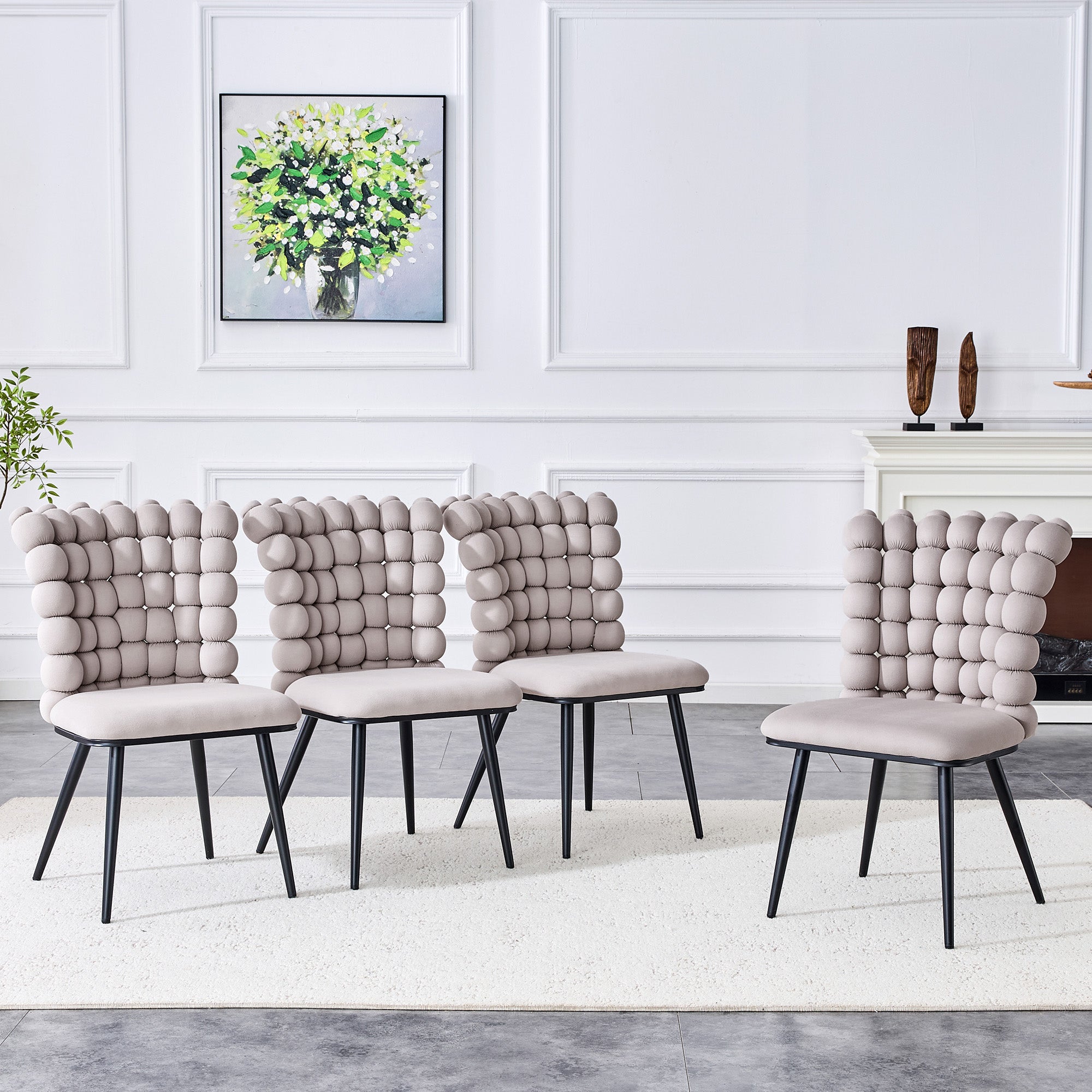 Logidon lichtgrijze fluwelen eetkamerstoelen met kogelketting rugleuning set van 2