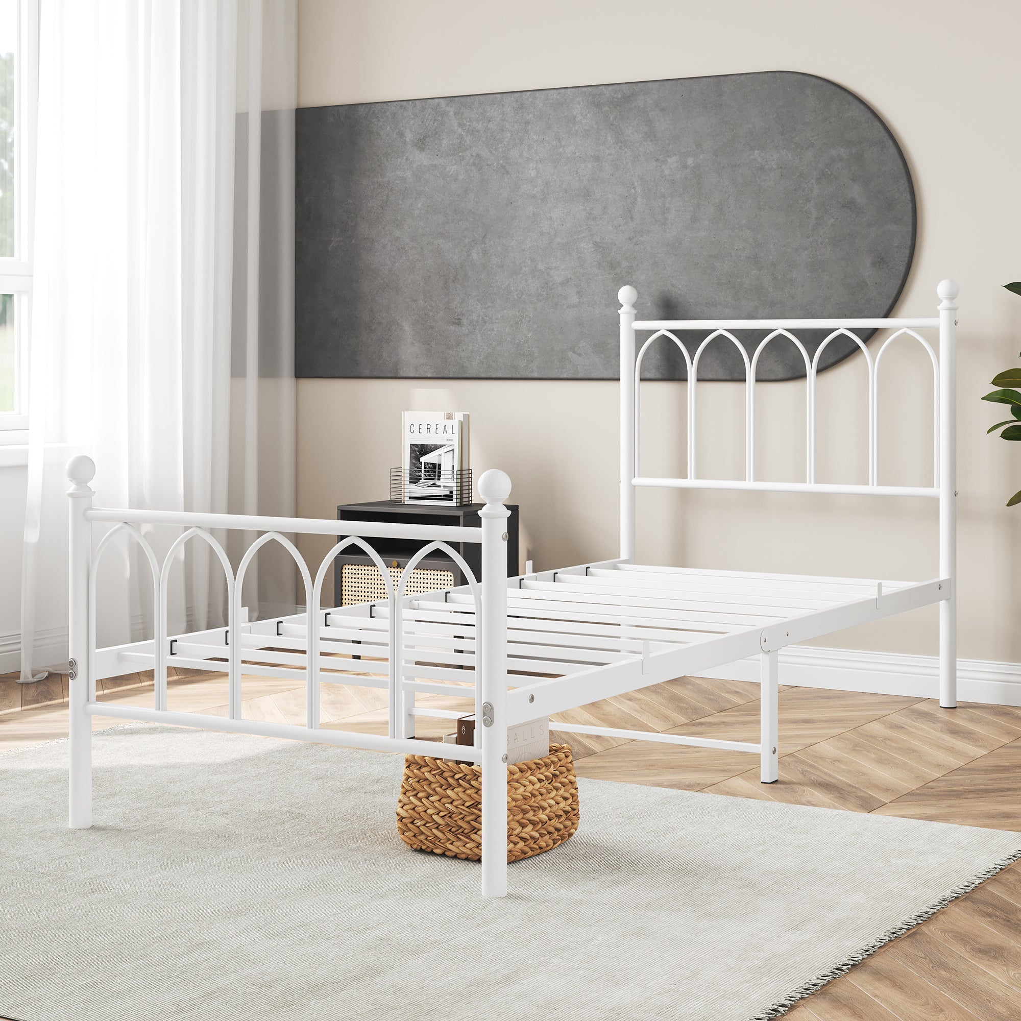 Logidon metalen bedframe 90x200 wit hoofdbord met opbergruimte voor onder het bed