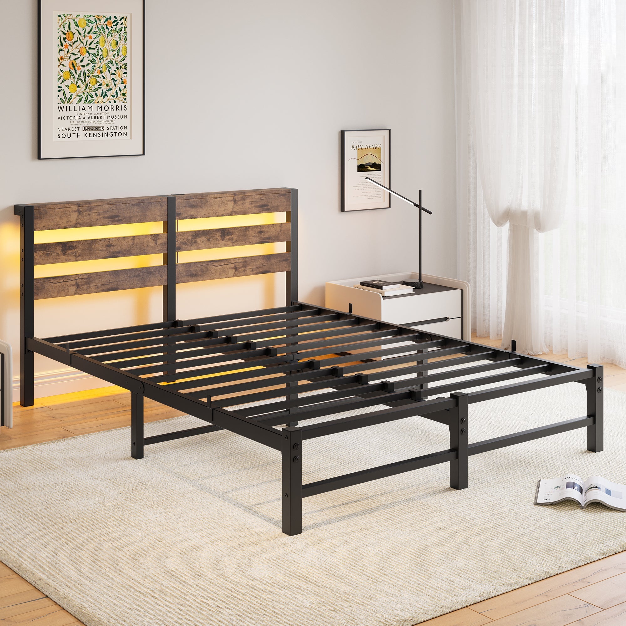 Logidon metalen bedframe 140x200 zwarte LED-verlichting