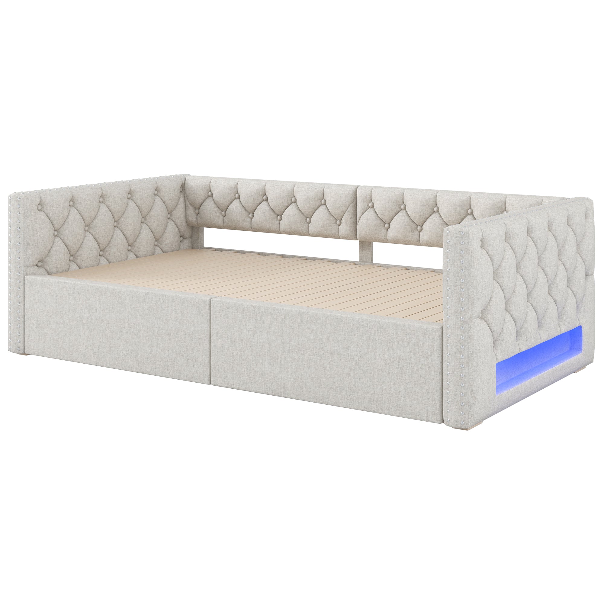 Logidon uitschuifbaar dagbed 90x200 tot 180x200 beige met LED