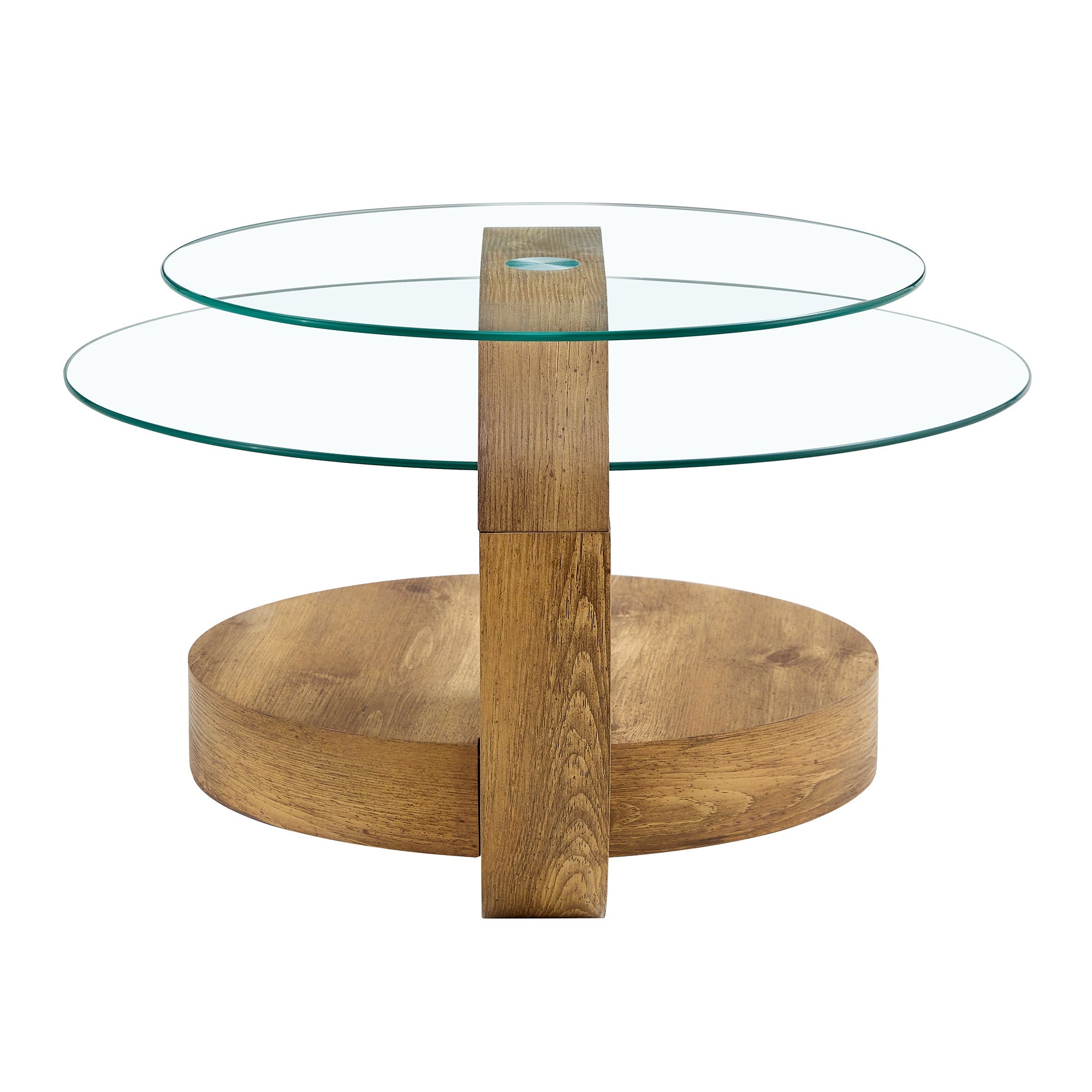 Logidon Moderne Glazen Salontafel Houtstructuur Meerlaags Design MDF 90x70cm