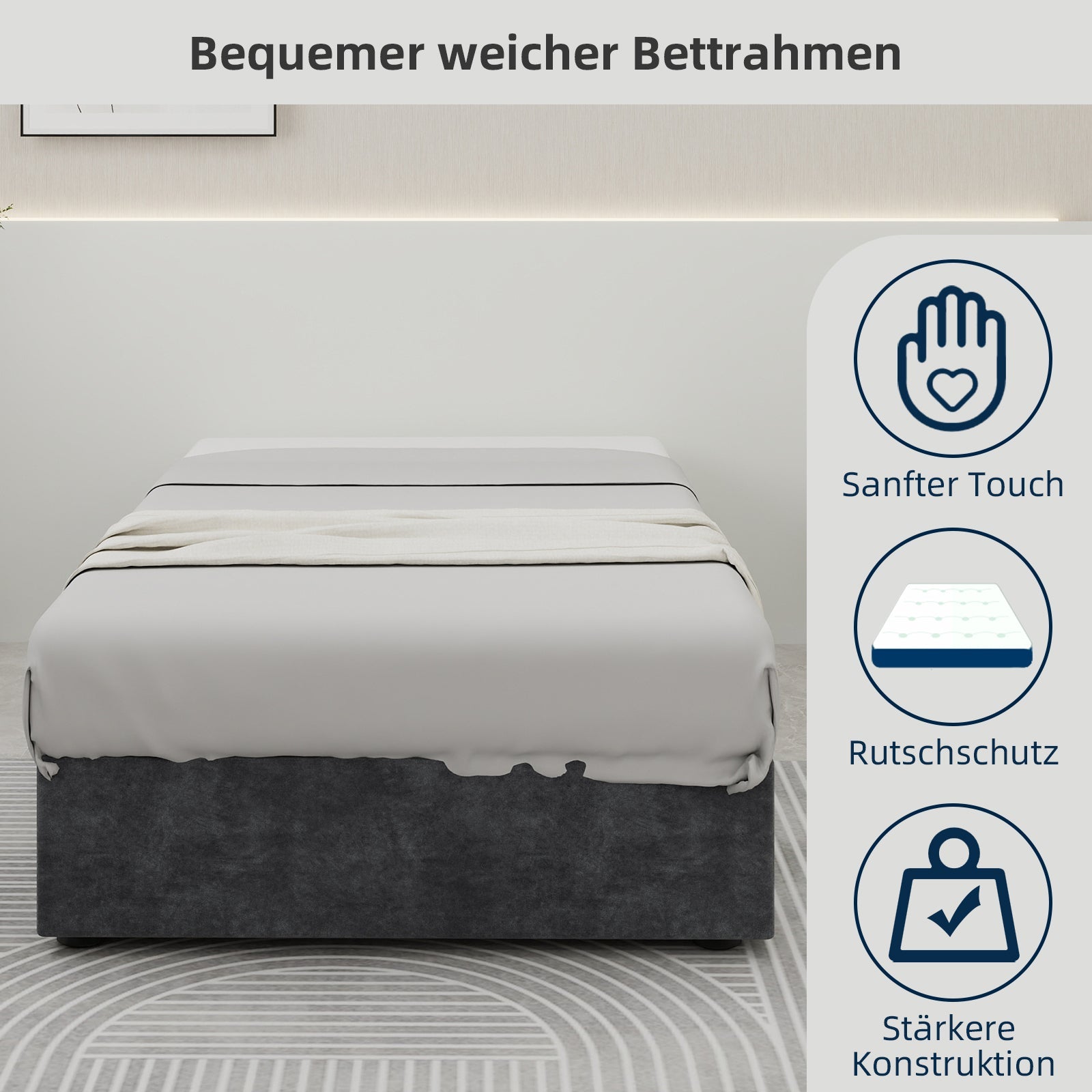 Logidon bedframe 90x200 centimeter grijs fluwelen stof gasveer