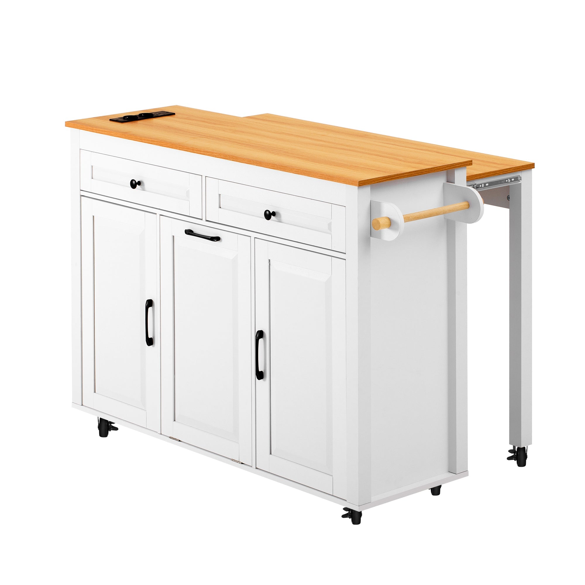 Logidon Keukeneiland op Wielen Wit Uitschuifbare Werkplek 120 cm