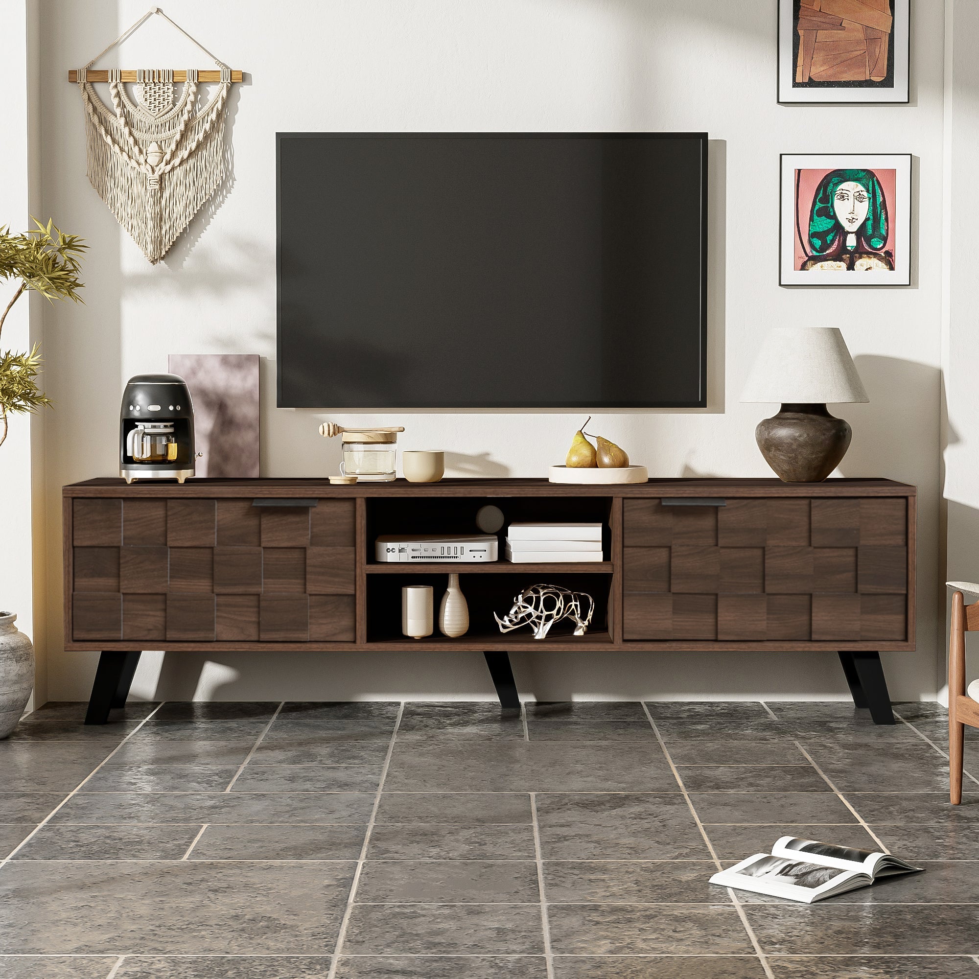 Logidon TV-meubel bruin 160,5 cm, 2 deuren, 2 open vakken