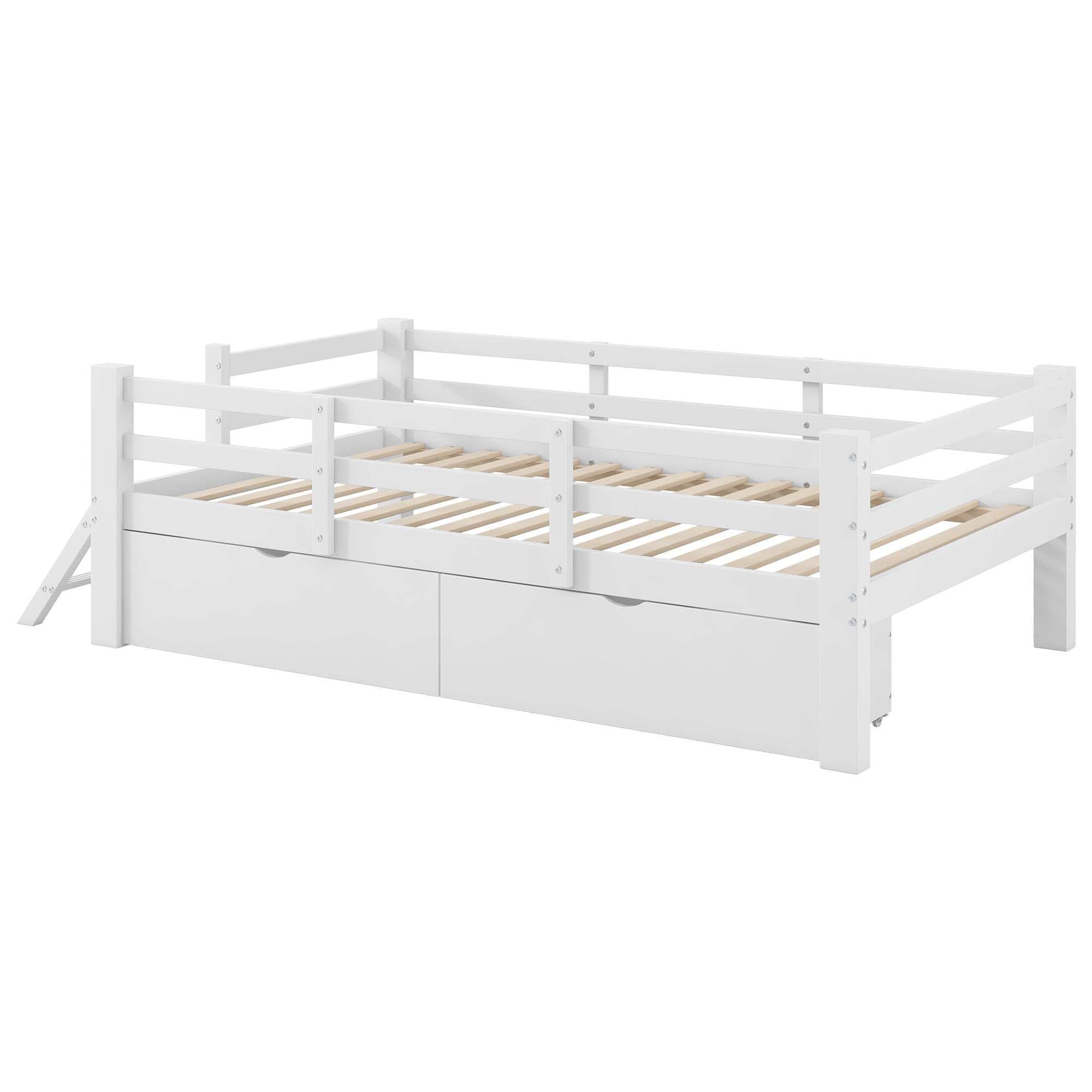 Logidon 90x200 houten platformbedleuning 2 laden wit