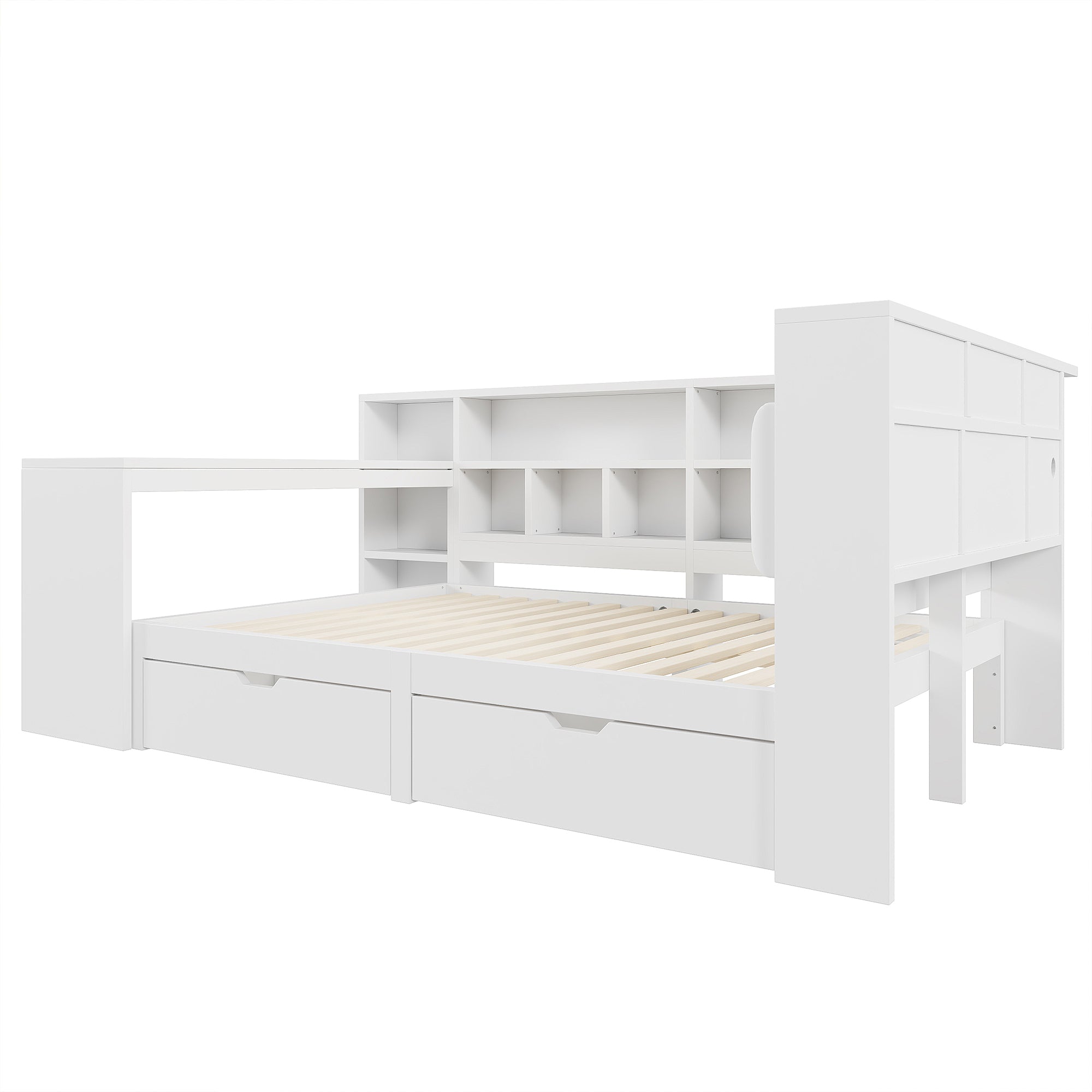 Logidon Hoekbed 140x200 L-vorm met Bureau Boekenplank Wit