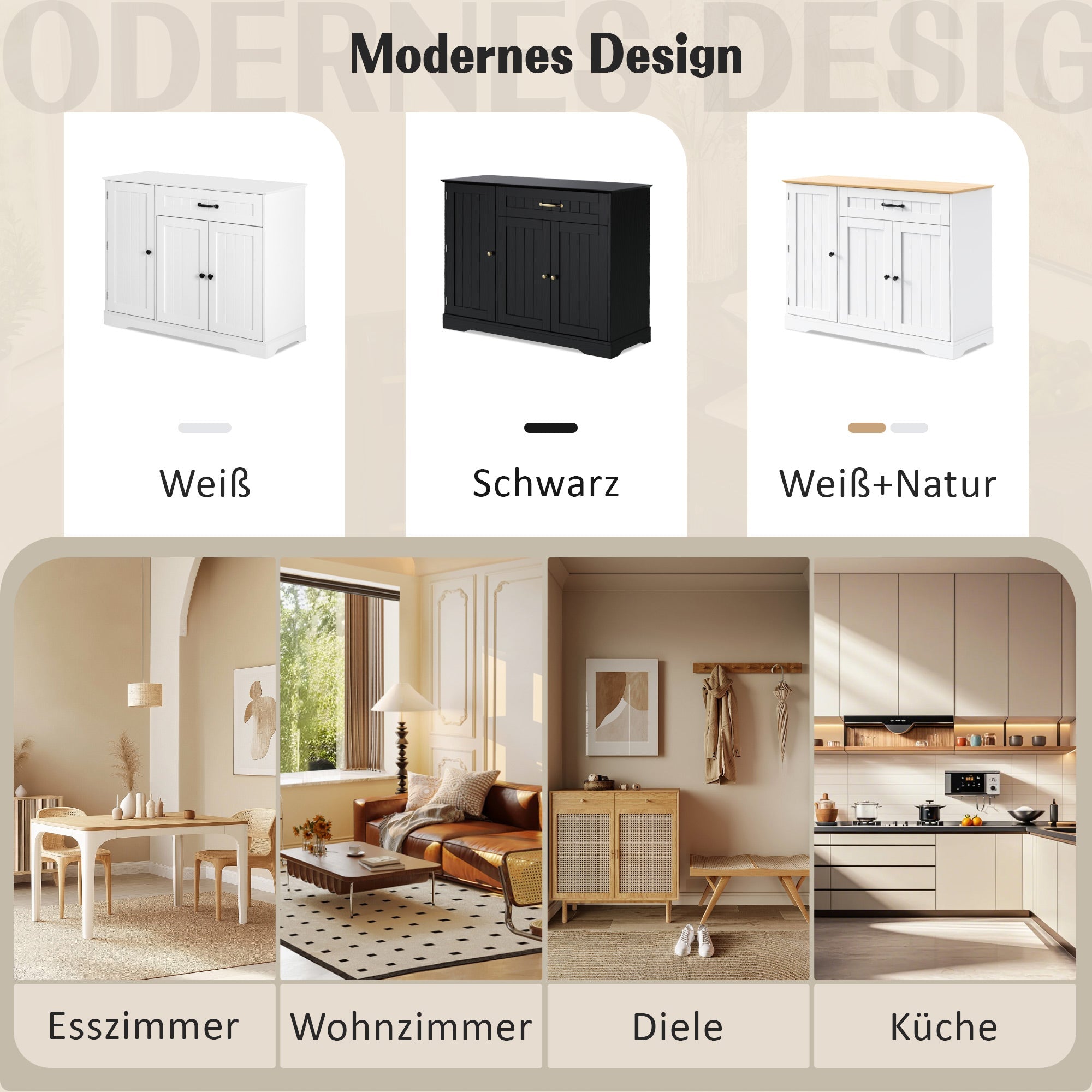 Logidon dressoir wit - 3 deuren, 1 lade, moderne buffetkast 107 cm