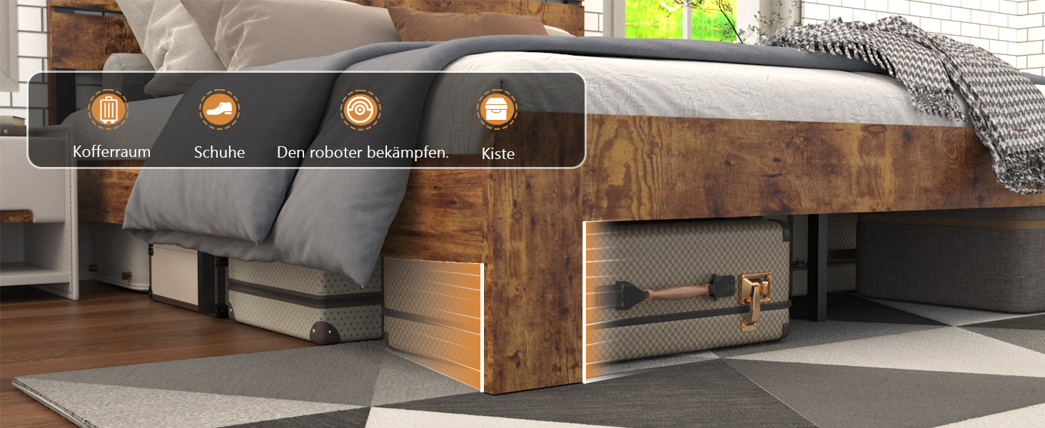 Logidon houten tweepersoonsbed 180x200 bruin antieke stijl met ijzeren lattenbodem