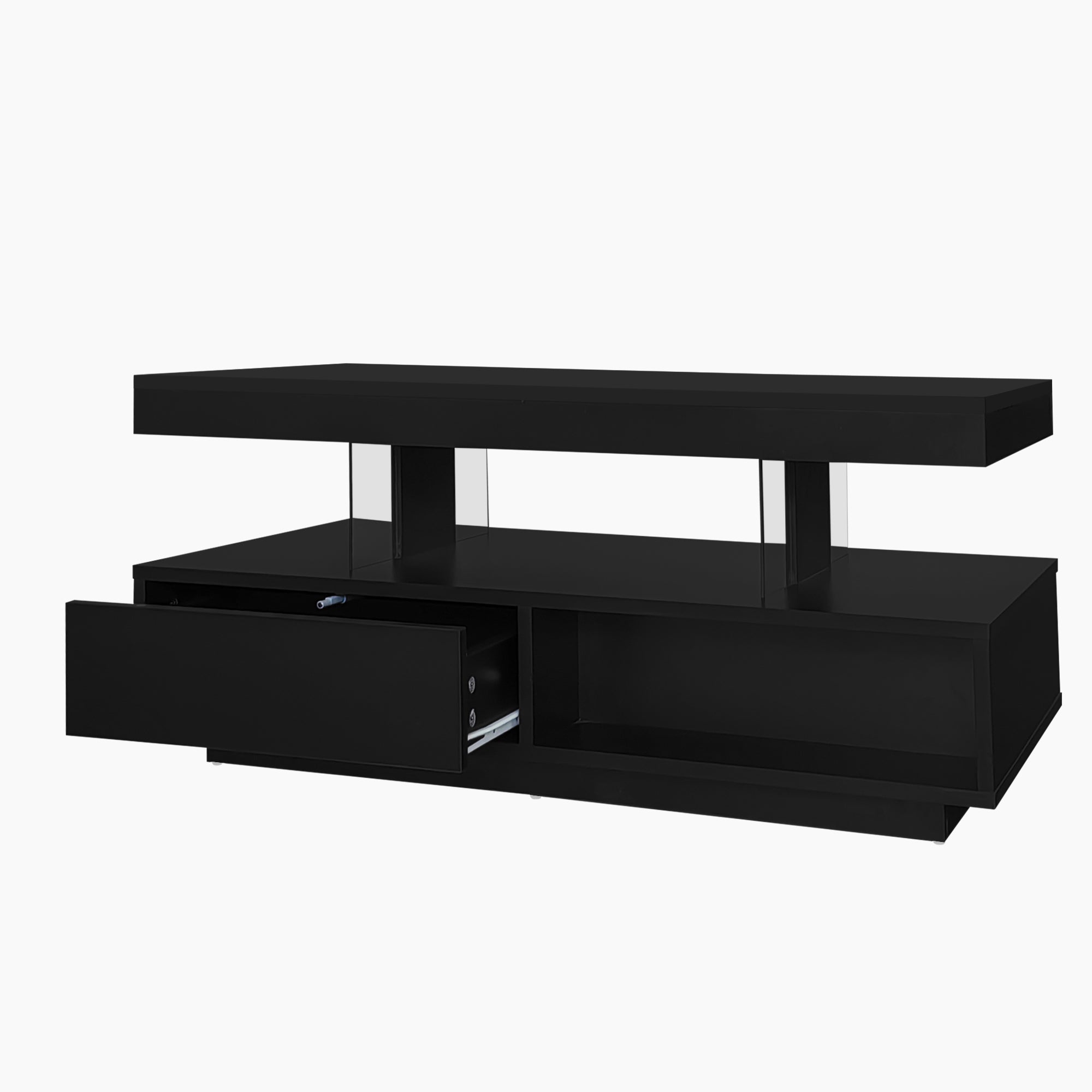 Logidon hoogglans salontafel zwart 95x50x42,5 cm glazen bladen