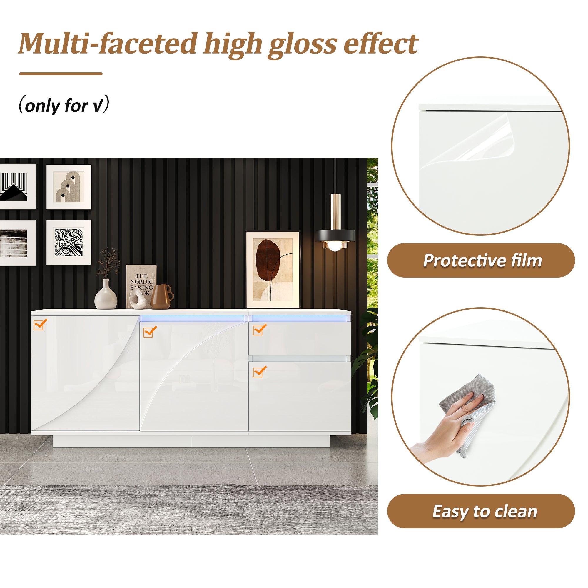 Logidon 140 x 40 x 60 cm hoogglans dressoir wit met LED