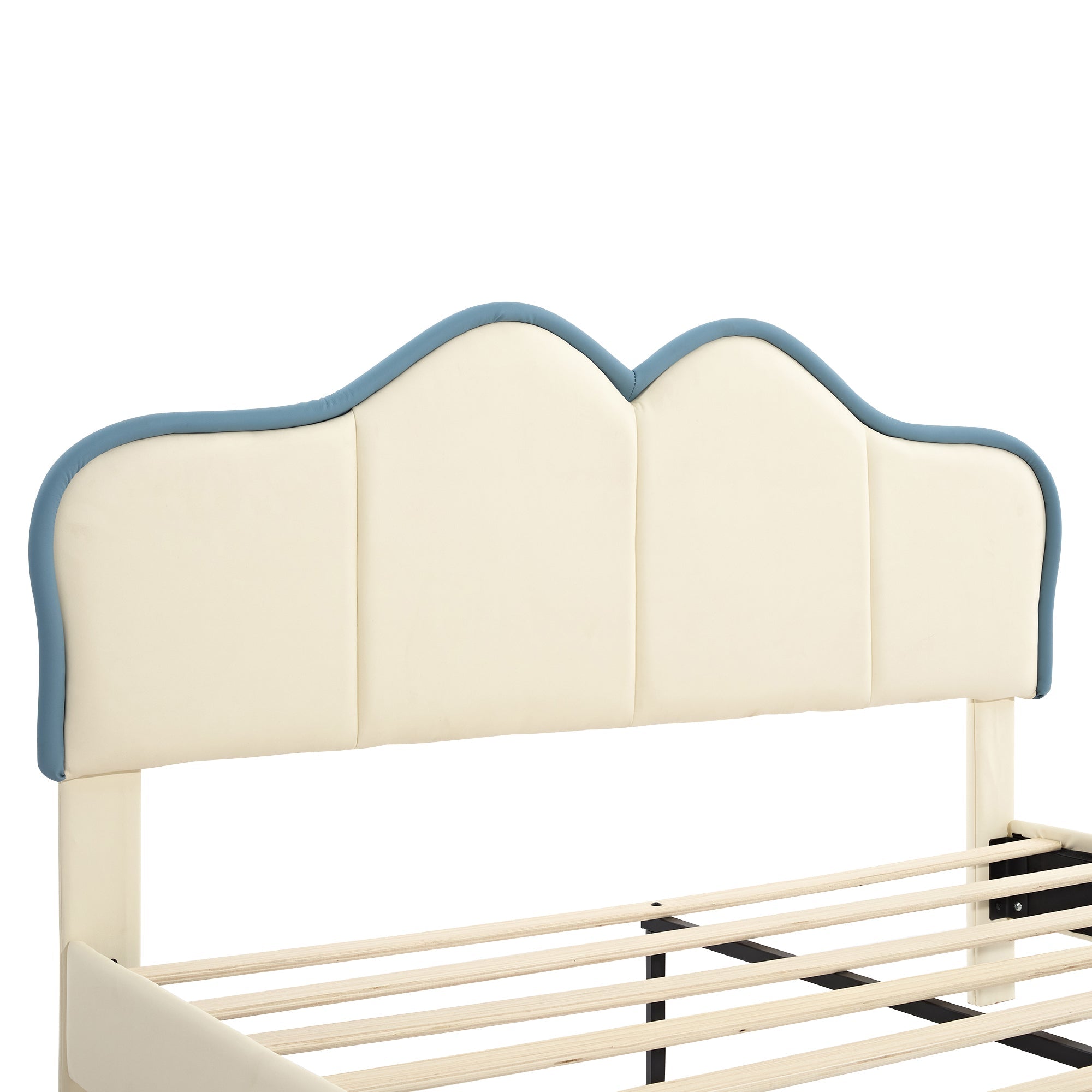 Logidon gestoffeerd bed 140x200 wit blauw met zachte beschermranden