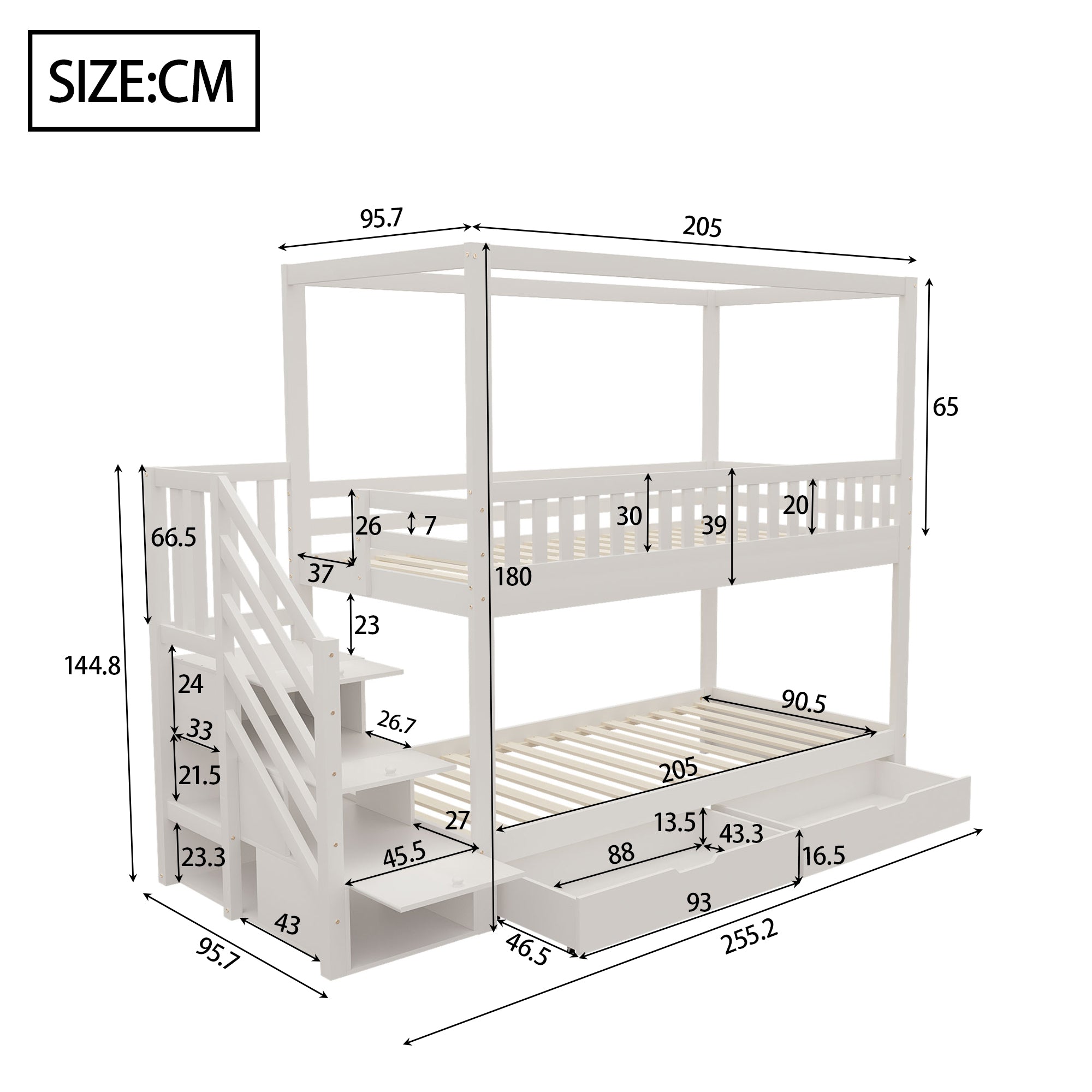 Logidon kinderstapelbed 90x200 witte huisvorm veiligheidsladder