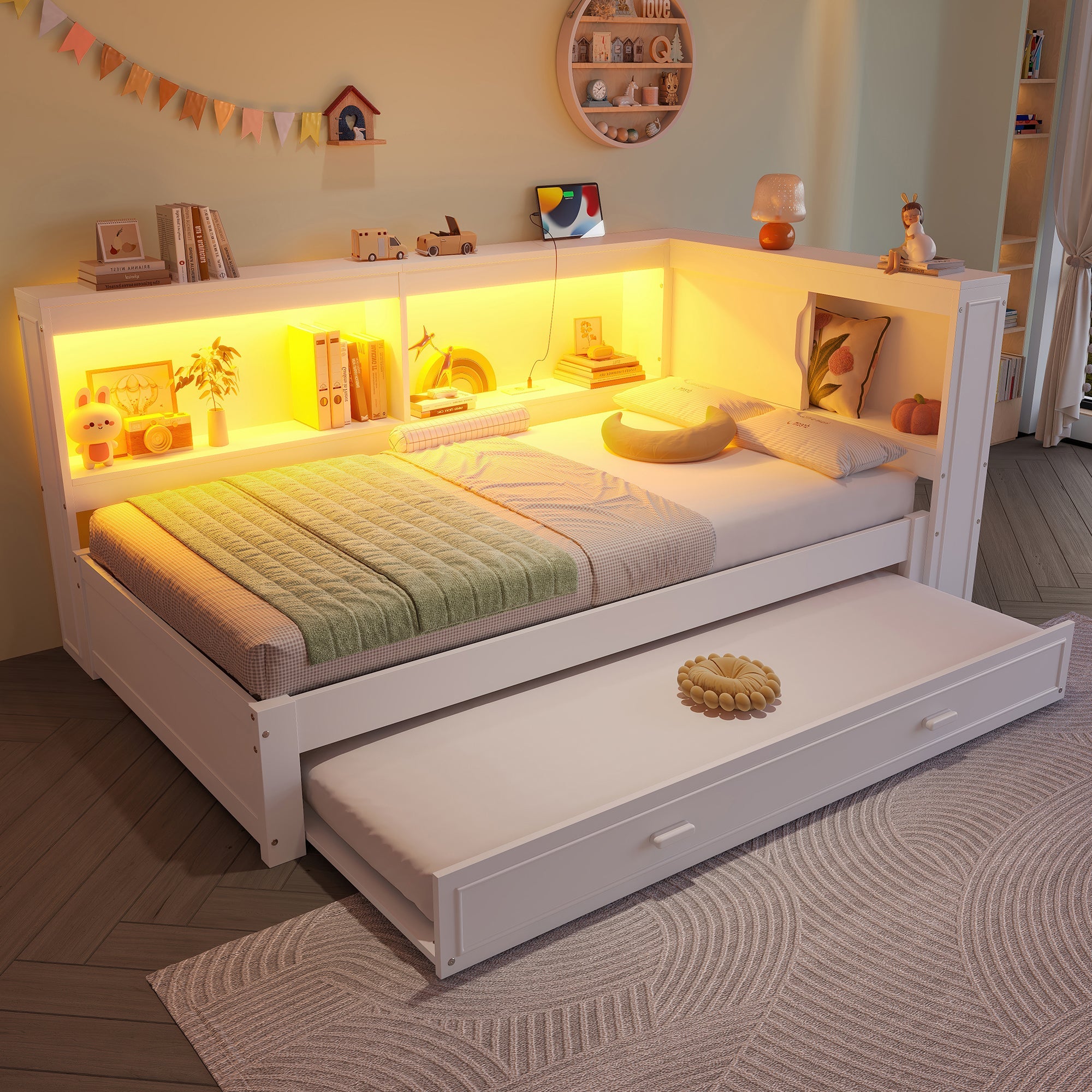 Logidon Dagbed 90x200 cm Wit Uitschuifbed Slaapbank USB LED