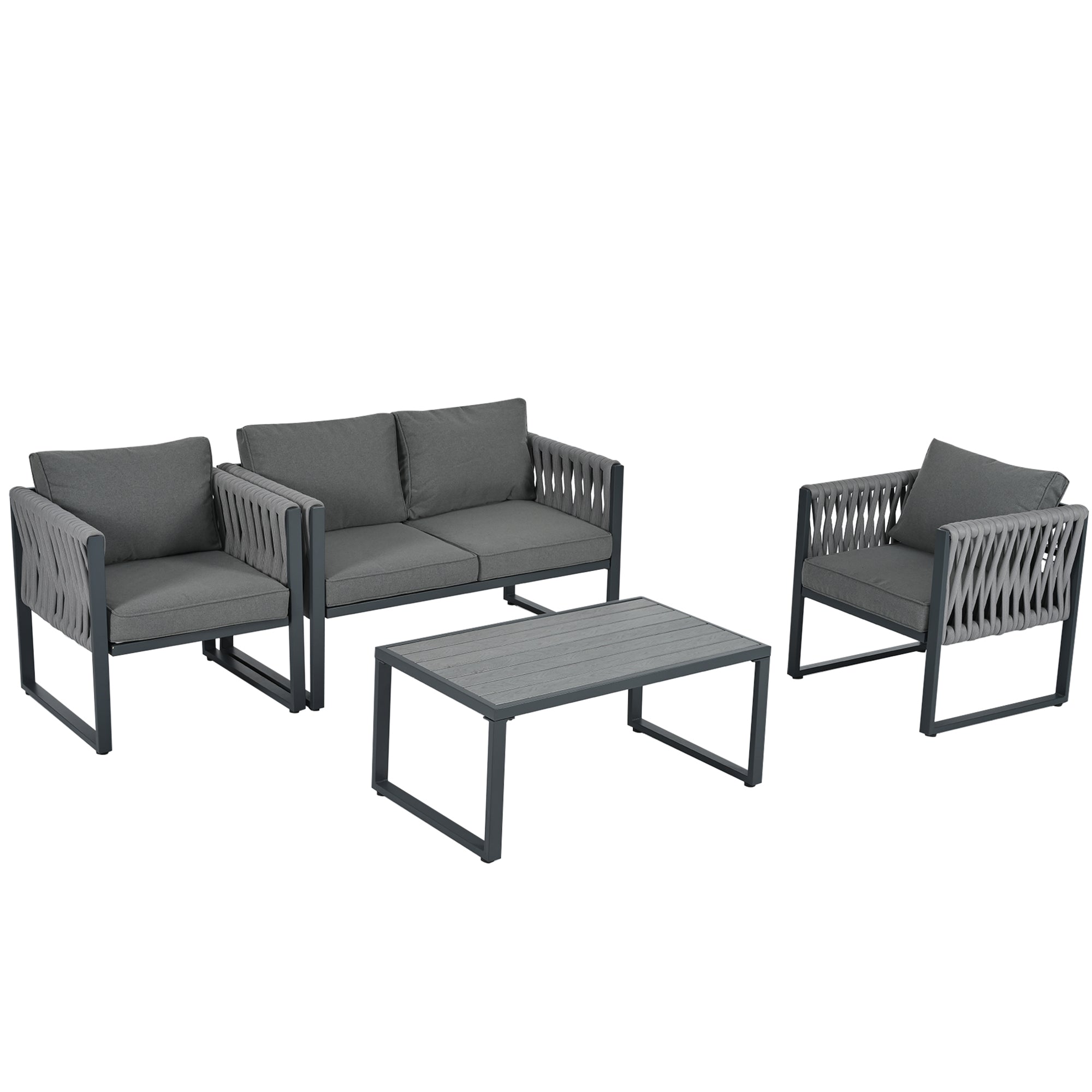 Logidon Tuinloungeset Grijs Touw met Gegalvaniseerd Ijzeren Frame Set van 4