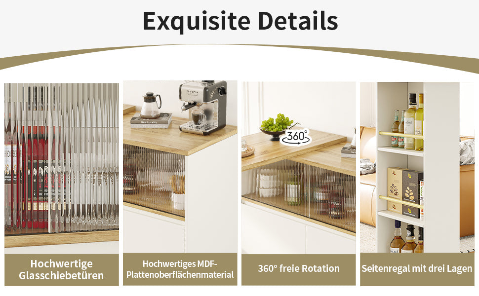 Logidon 360° draaibaar dressoir wit 90×45×100 cm glazen schuifdeur