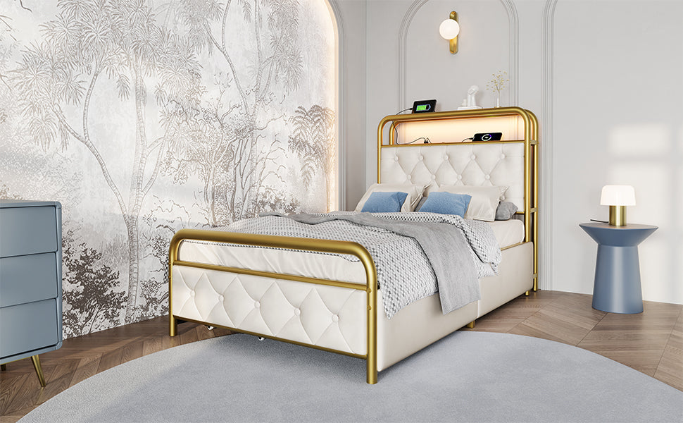 Logidon gestoffeerd bed 90x200 wit USB-C oplaadfunctie App Control