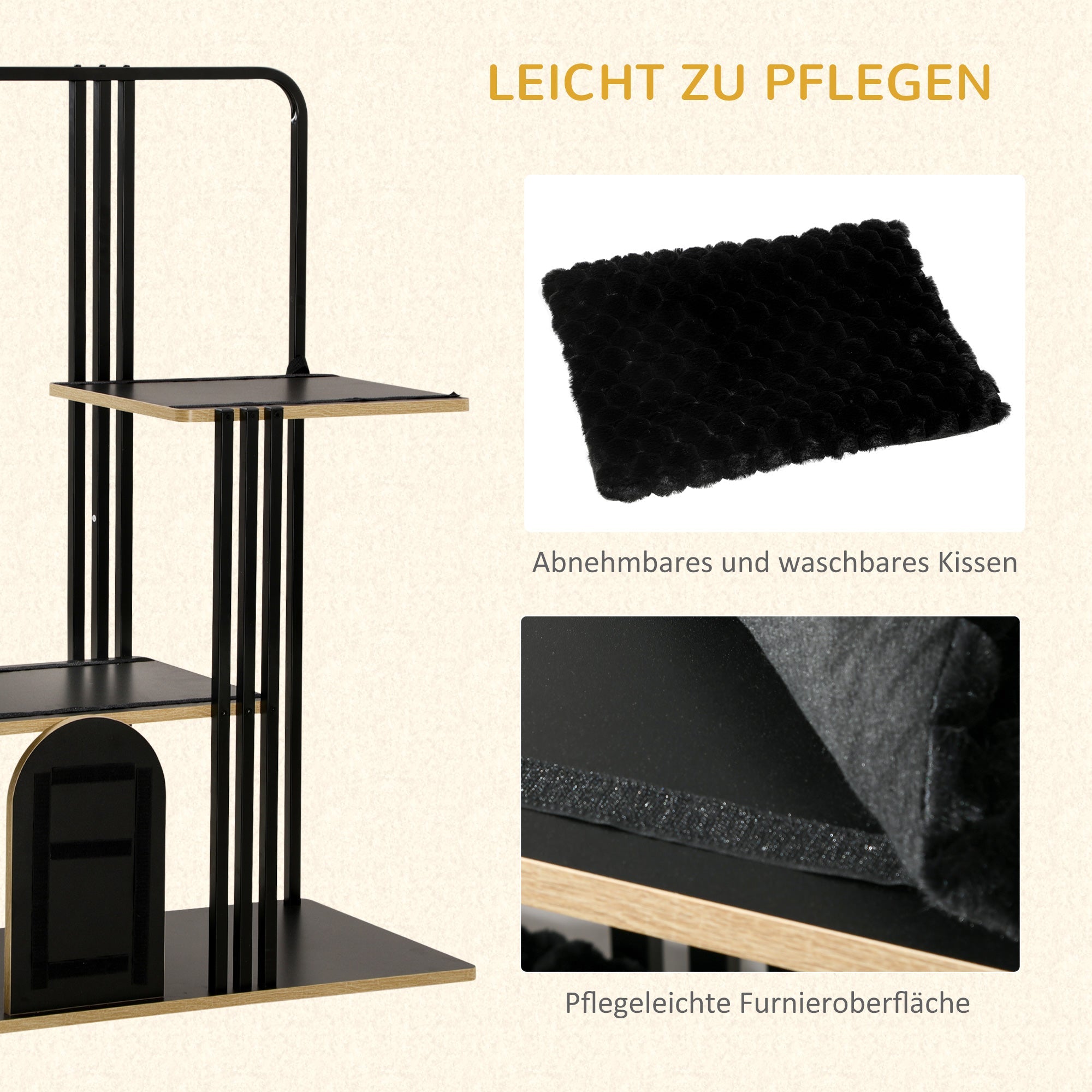 Logidon Krabpaal 128 cm Zwart 2 Platforms Kussen Krabplank