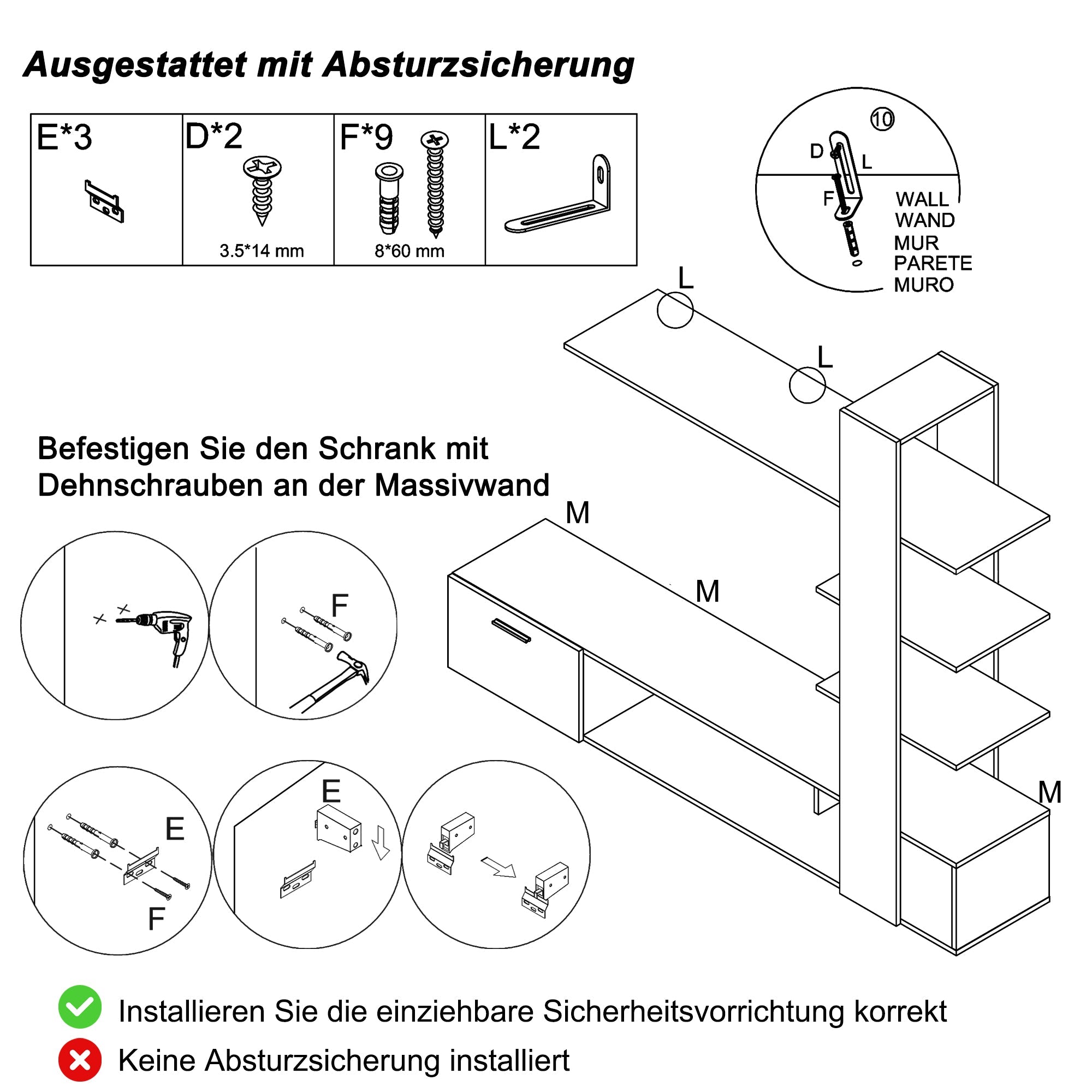 Logidon Home TV wandmeubel eiken wit 180x33,5x151,5 cm