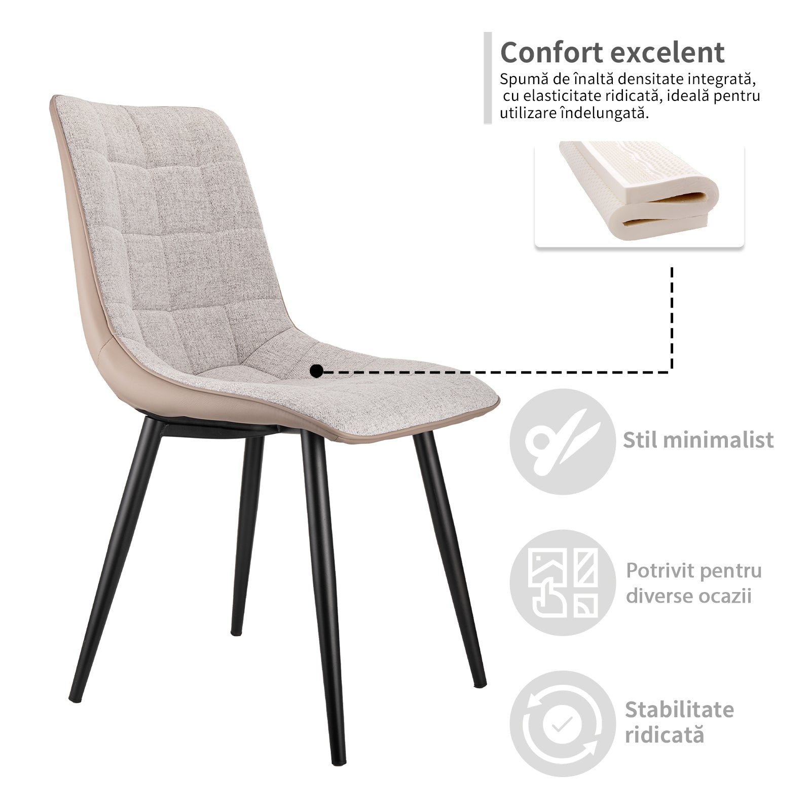Logidon set van 2 gestoffeerde stoelen grijs linnen stof kunstleer metalen frame