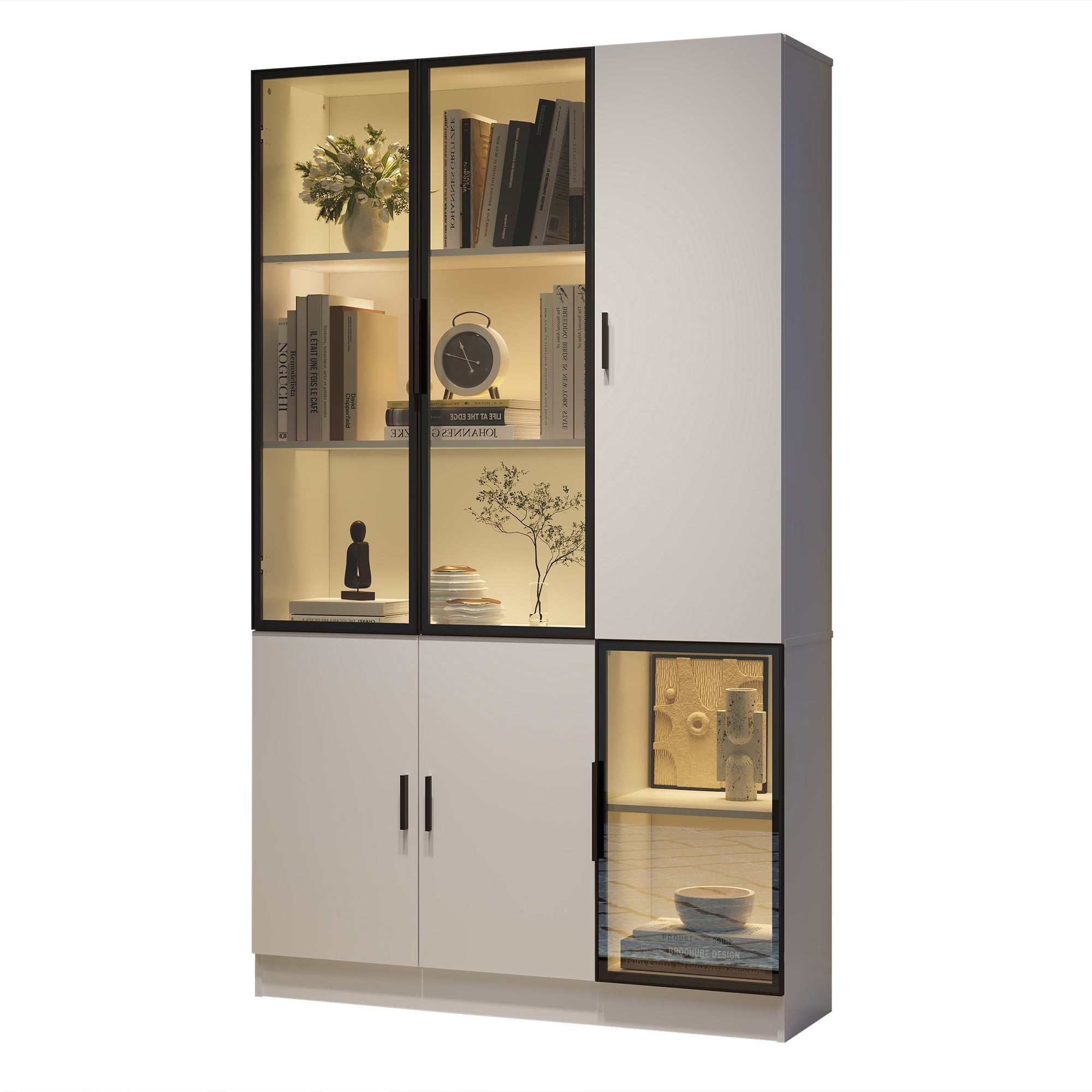 Logidon vitrinekast 120x35x200 cm wit met glazen deuren LED