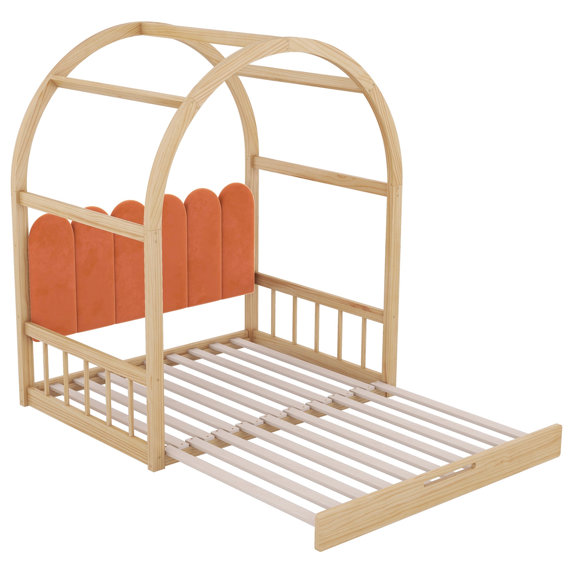 Logidon Uitschuifbaar boogdakbed 140x100 140x200 naturel oranje